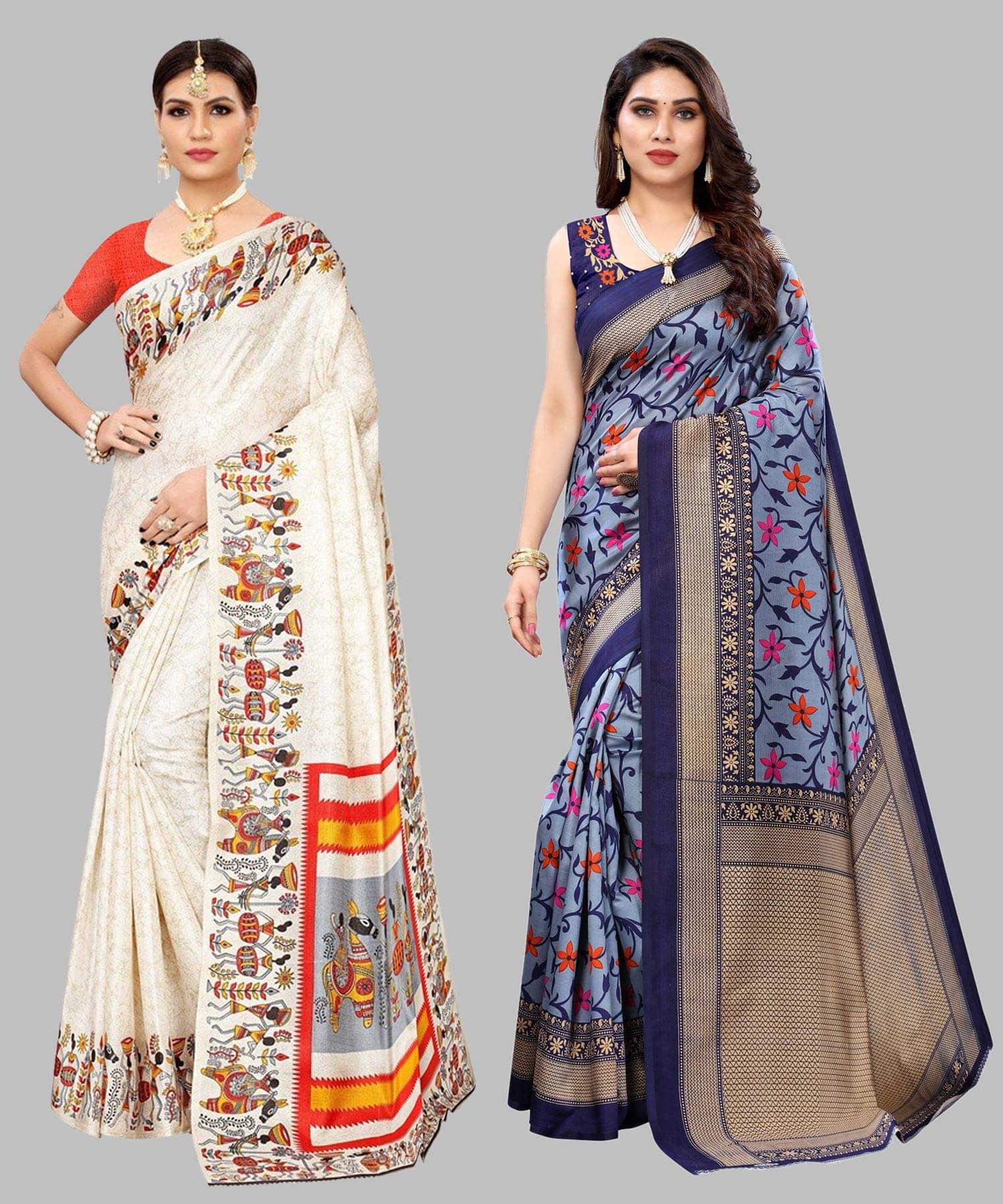     			Yashika Art Silk Printed Regular Saree With Unstitched Blouse Piece ( Orange )