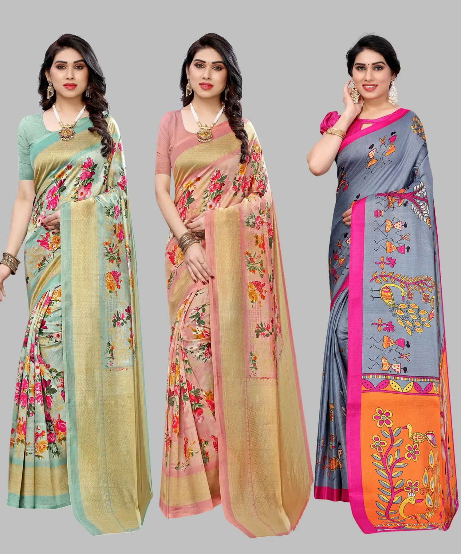     			Yashika Art Silk Printed Regular Saree With Unstitched Blouse Piece ( Light Green )