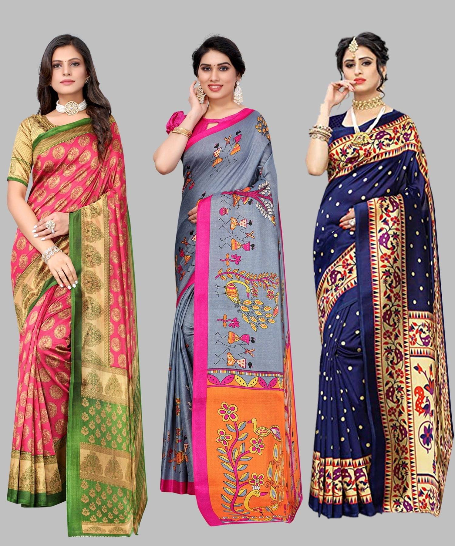     			Yashika Art Silk Printed Regular Saree With Unstitched Blouse Piece ( Pink )