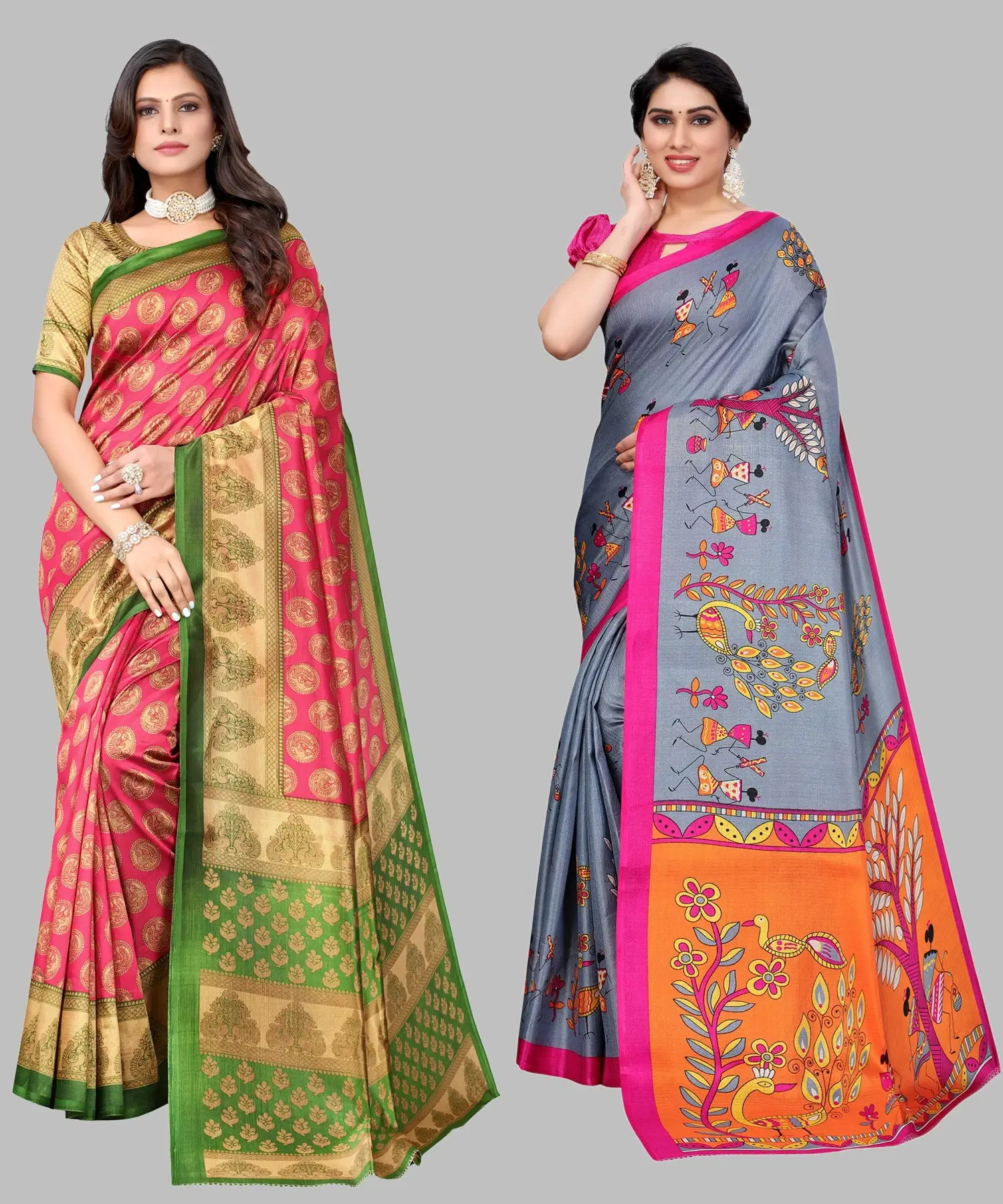     			Yashika Art Silk Printed Regular Saree With Unstitched Blouse Piece ( Pink )