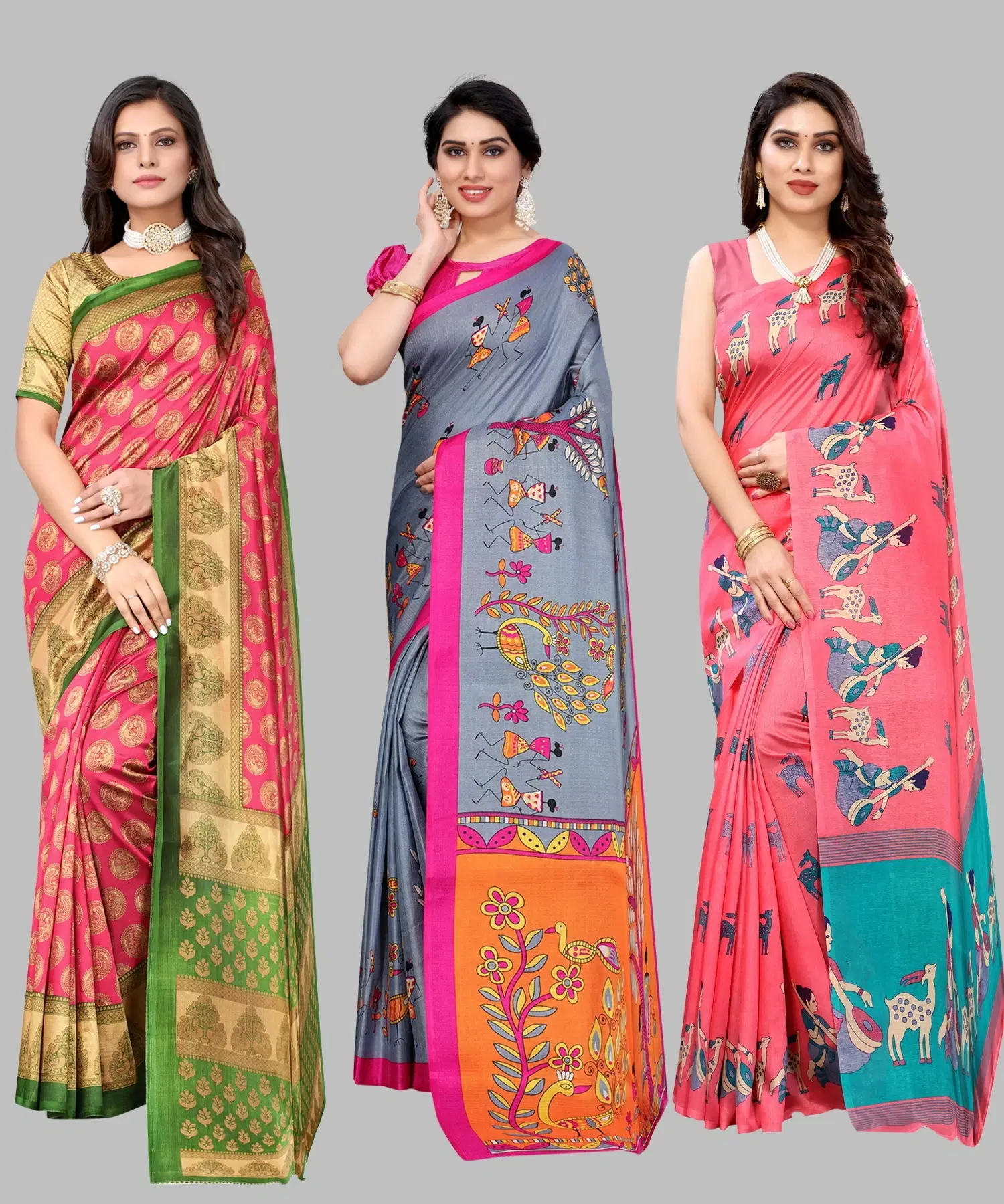     			Yashika Art Silk Printed Regular Saree With Unstitched Blouse Piece ( Pink )