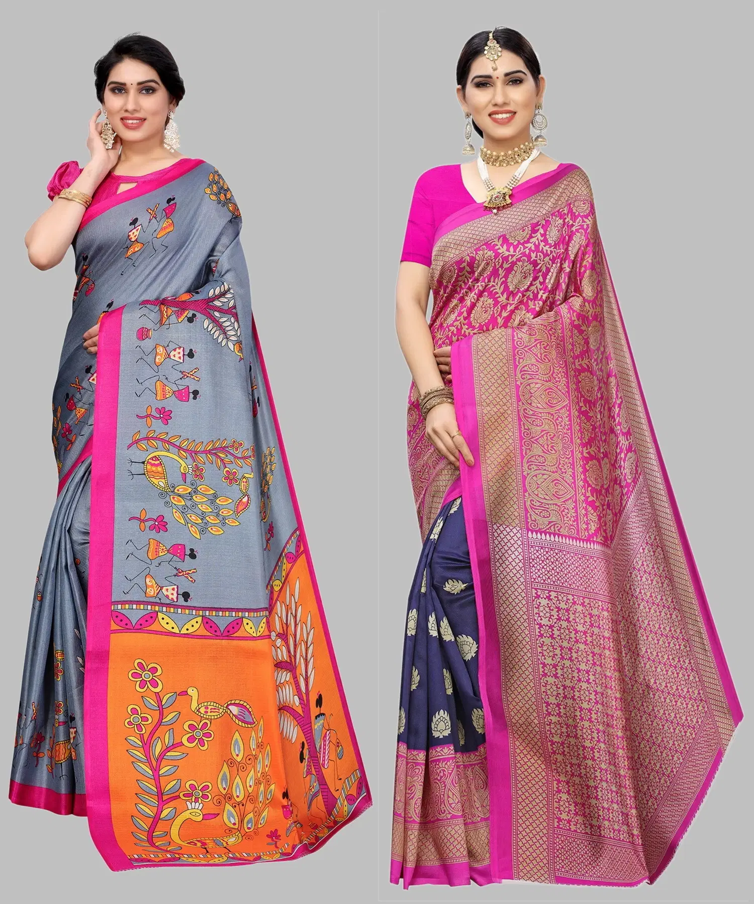     			Yashika Art Silk Printed Regular Saree With Unstitched Blouse Piece ( Grey )