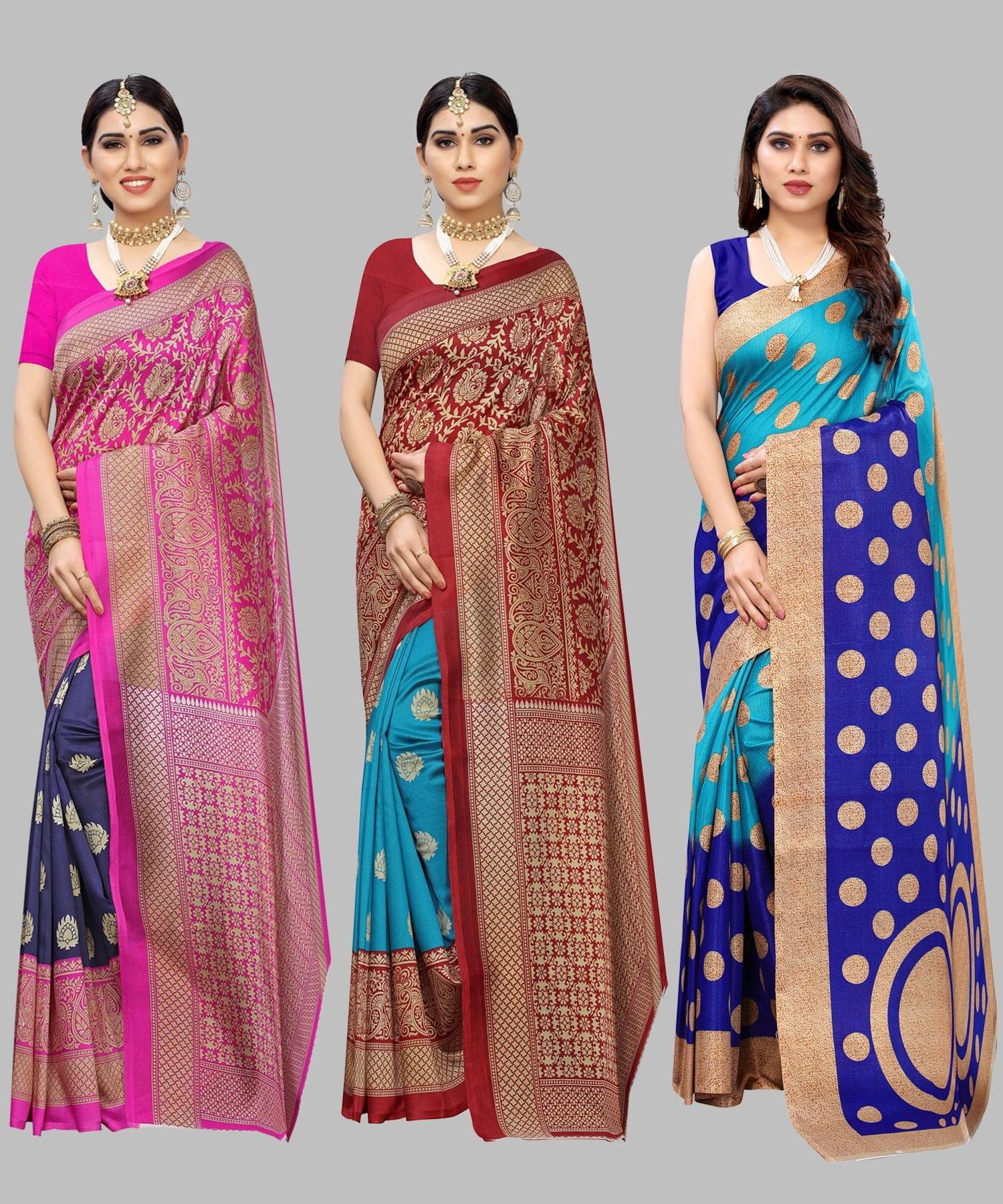     			Yashika Art Silk Printed Regular Saree With Unstitched Blouse Piece ( Navy Blue )