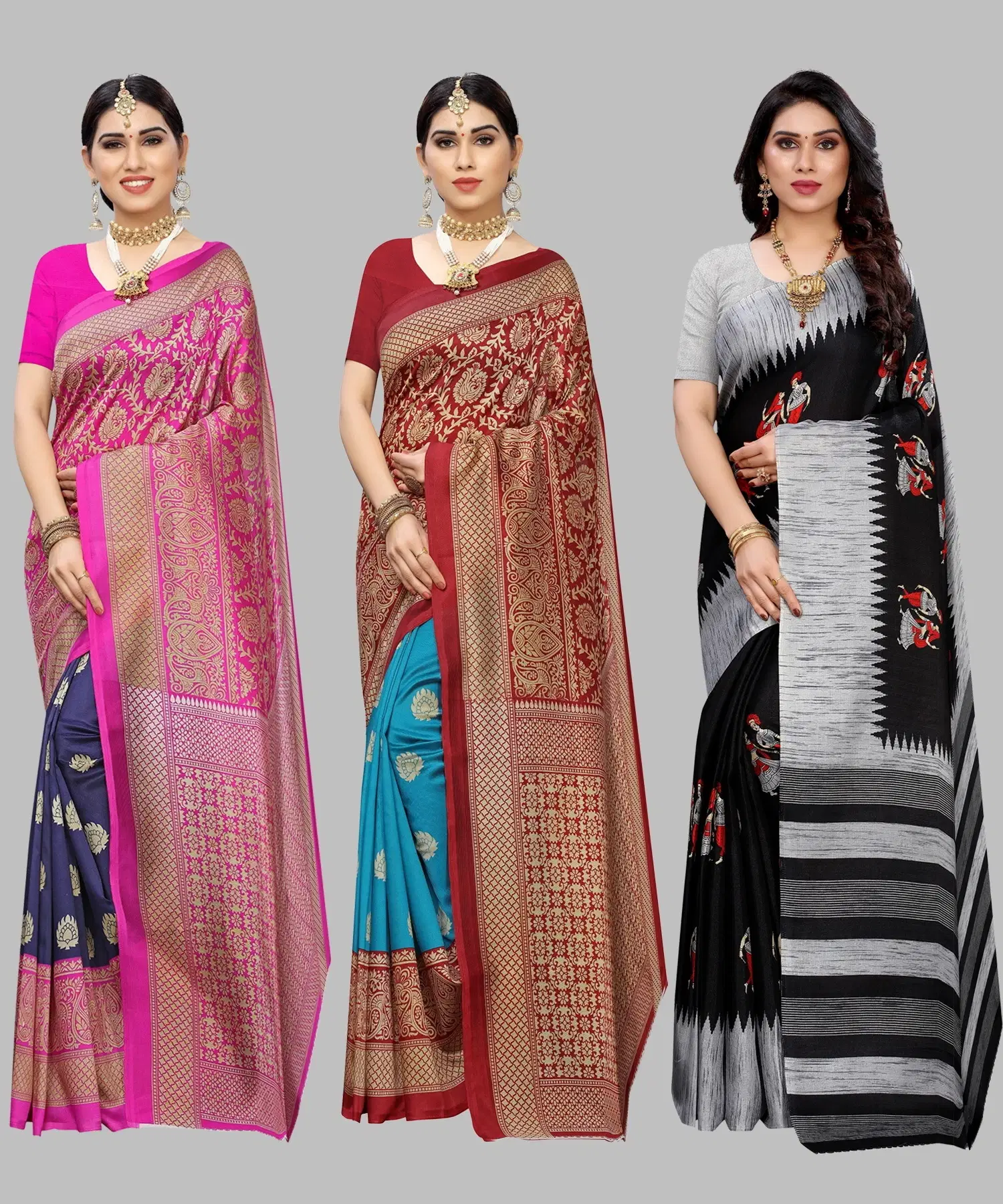     			Yashika Art Silk Printed Regular Saree With Unstitched Blouse Piece ( Navy Blue )