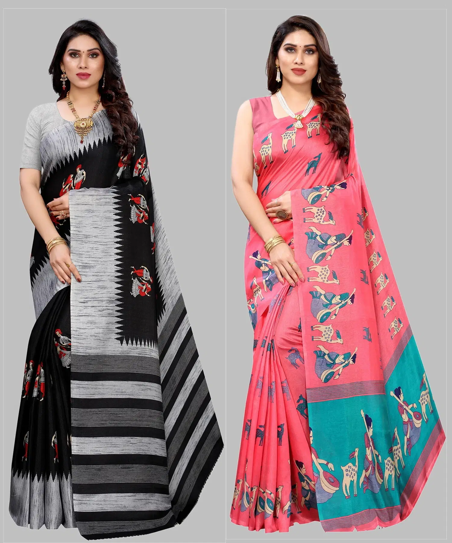 Yashika Art Silk Printed Regular Saree With Unstitched Blouse Piece ( Black )     			Yashika Art Silk Printed Regular Saree With Unstitched Blouse Piece ( Black )