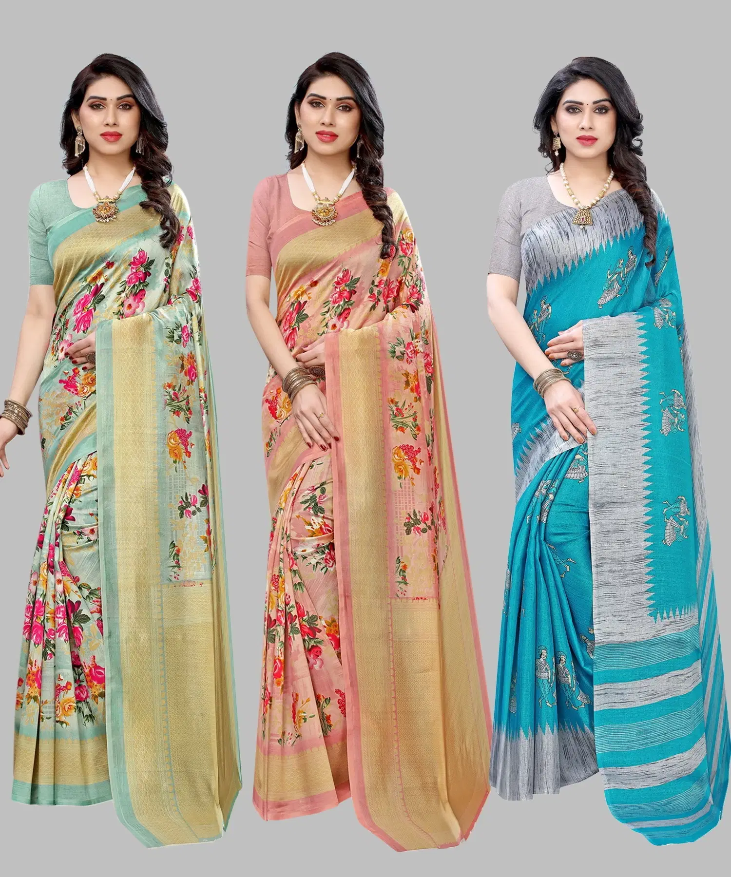     			Yashika Art Silk Printed Regular Saree With Unstitched Blouse Piece ( Light Green )