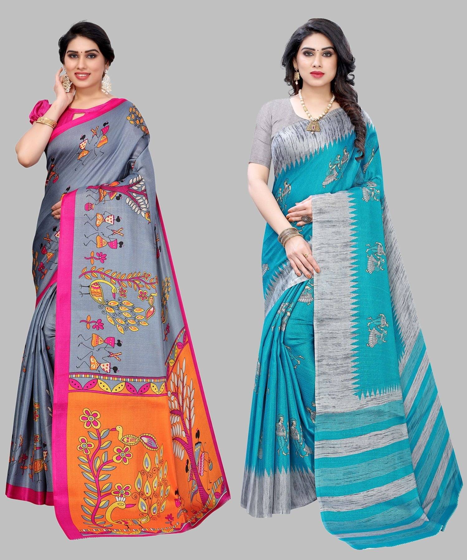 Yashika Art Silk Printed Regular Saree With Unstitched Blouse Piece ( Grey ) Yashika Art Silk Printed Regular Saree With Unstitched Blouse Piece ( Grey )