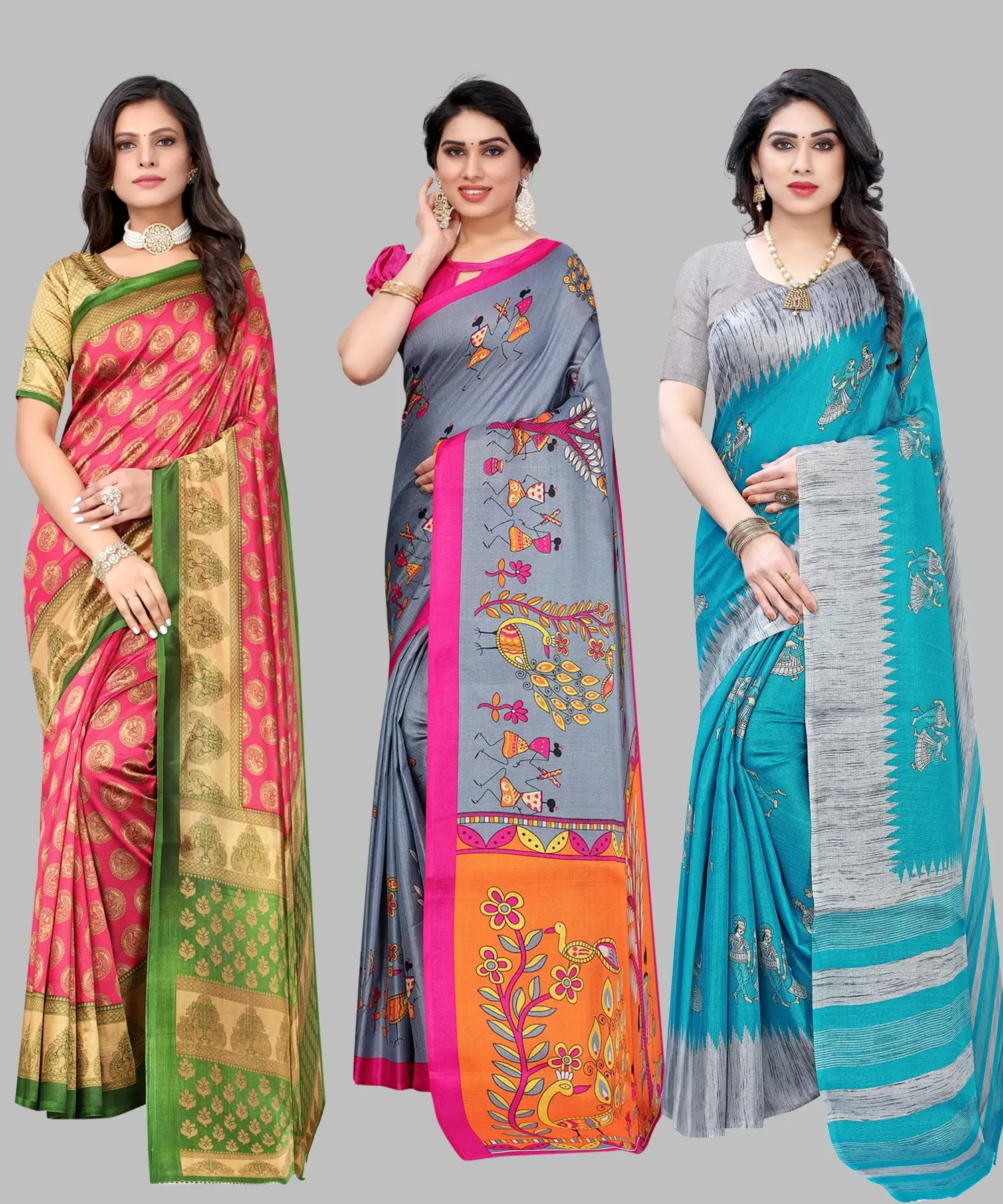     			Yashika Art Silk Printed Regular Saree With Unstitched Blouse Piece ( Pink )