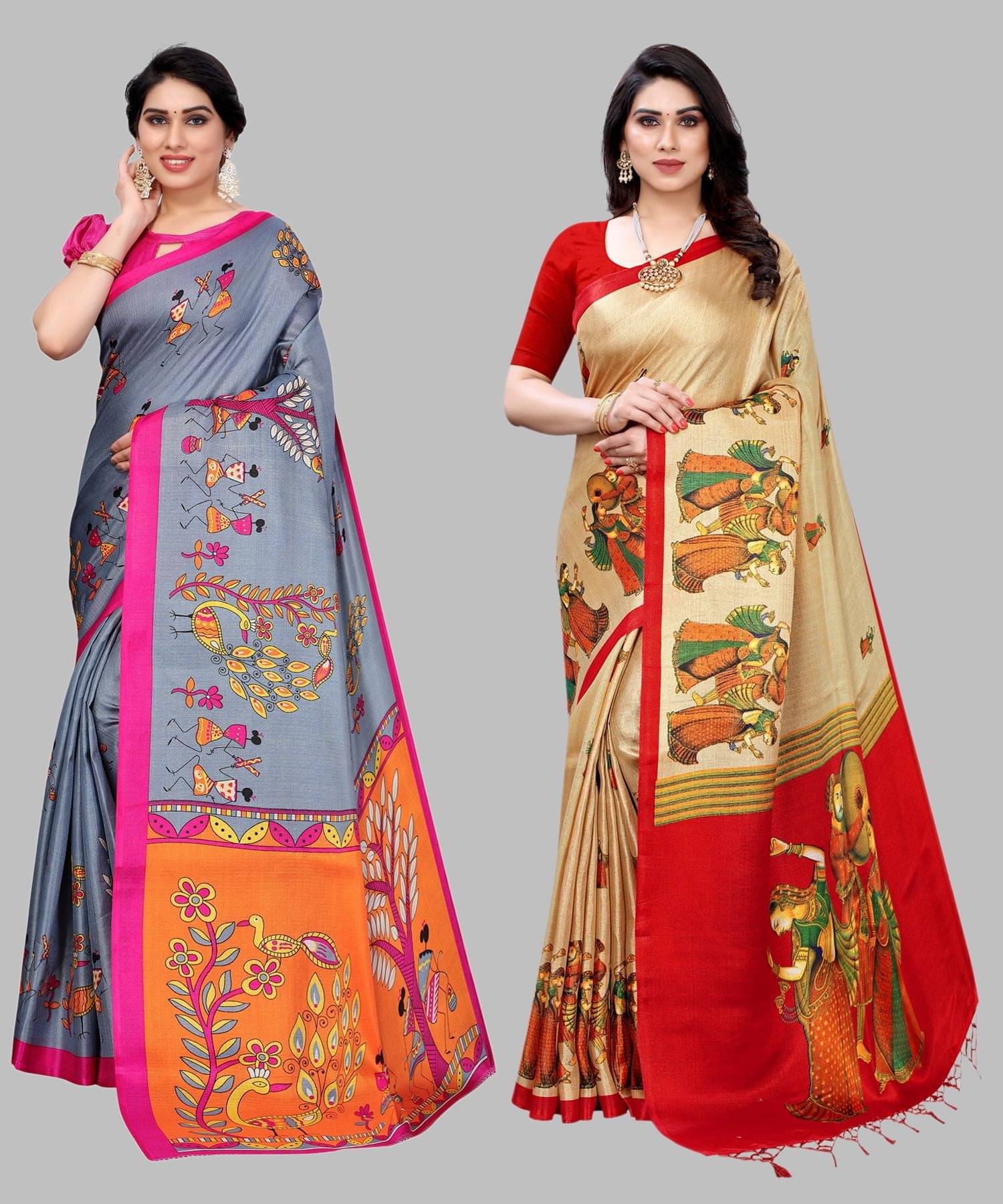     			Yashika Art Silk Printed Regular Saree With Unstitched Blouse Piece ( Grey )