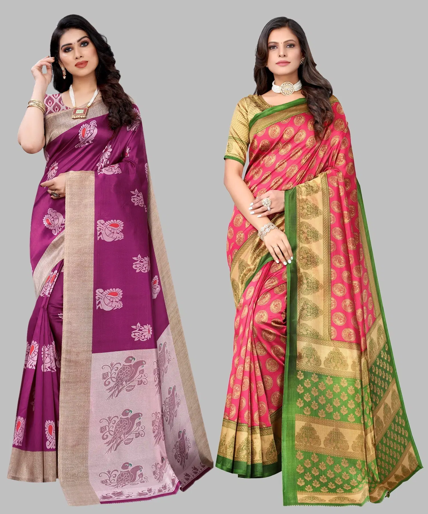 Yashika Art Silk Printed Regular Saree With Unstitched Blouse Piece ( Purple ) Yashika Art Silk Printed Regular Saree With Unstitched Blouse Piece ( Purple )