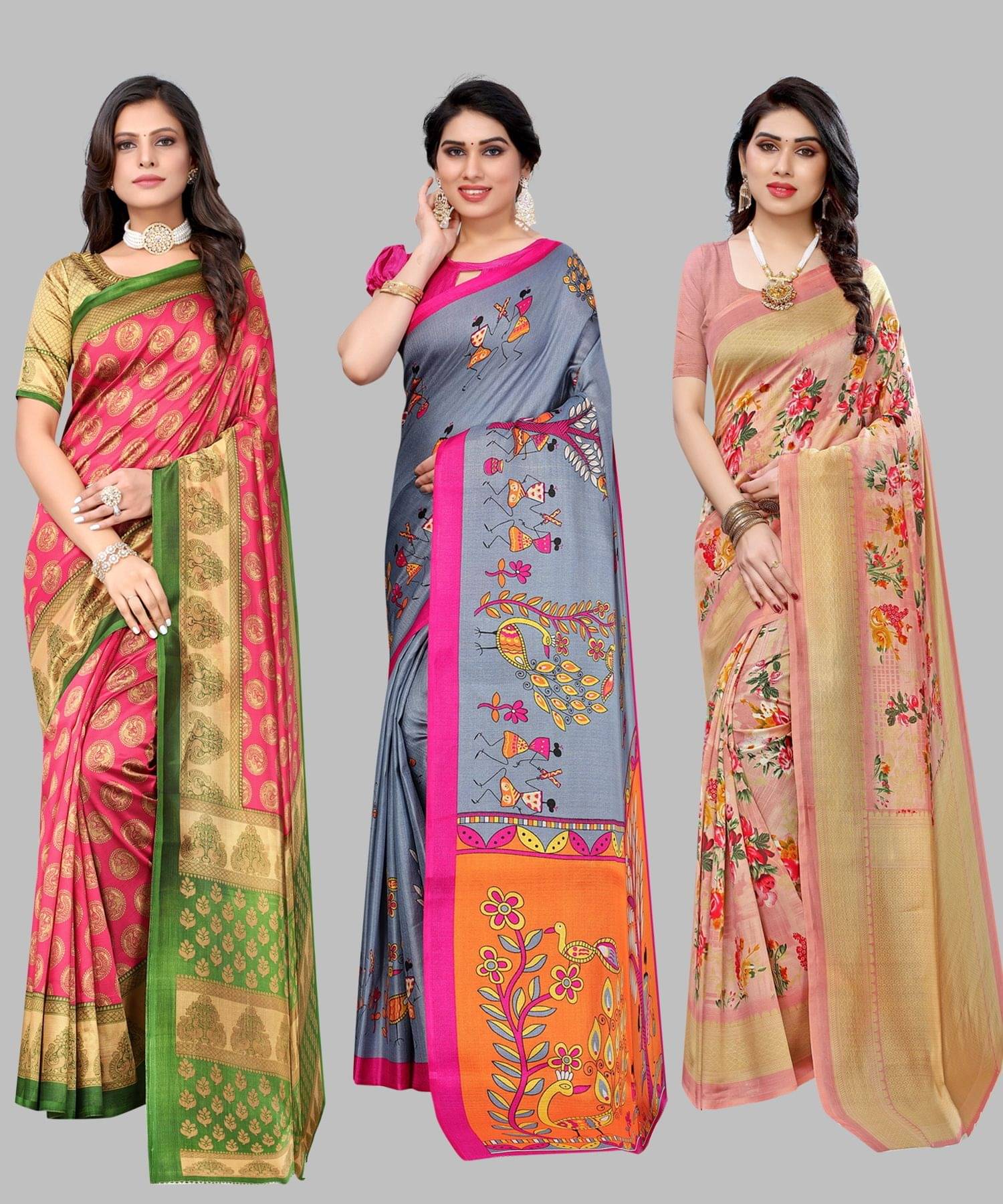     			Yashika Art Silk Printed Regular Saree With Unstitched Blouse Piece ( Pink )
