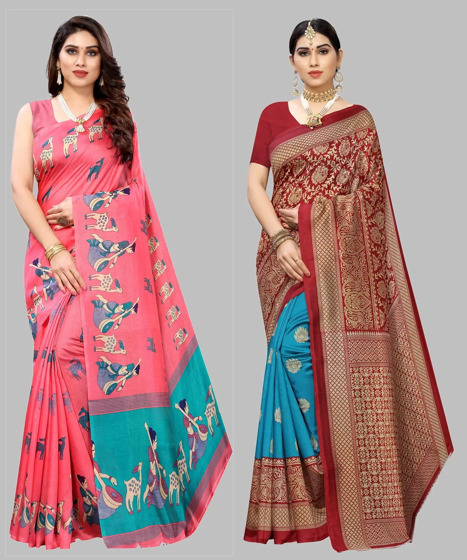 Yashika Art Silk Printed Regular Saree With Unstitched Blouse Piece ( Pink ) Yashika Art Silk Printed Regular Saree With Unstitched Blouse Piece ( Pink )
