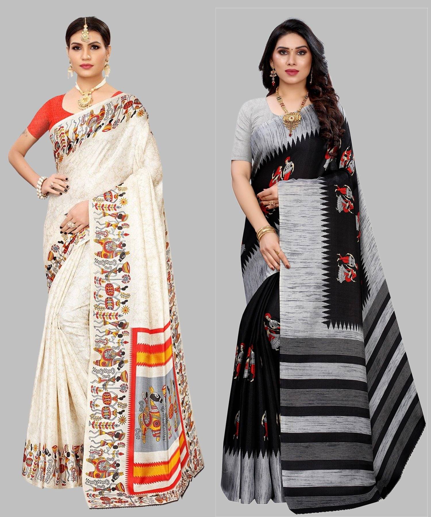     			Yashika Art Silk Printed Regular Saree With Unstitched Blouse Piece ( Orange )