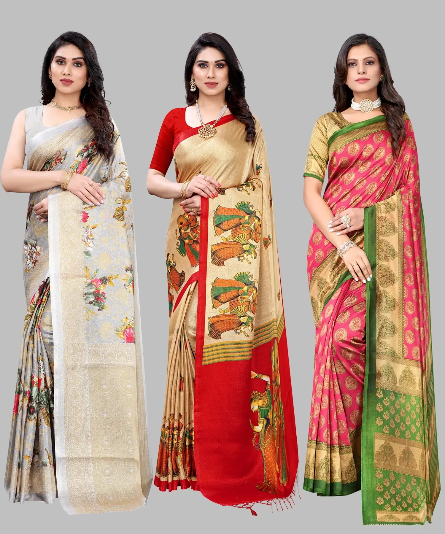     			Yashika Art Silk Printed Regular Saree With Unstitched Blouse Piece ( Grey )
