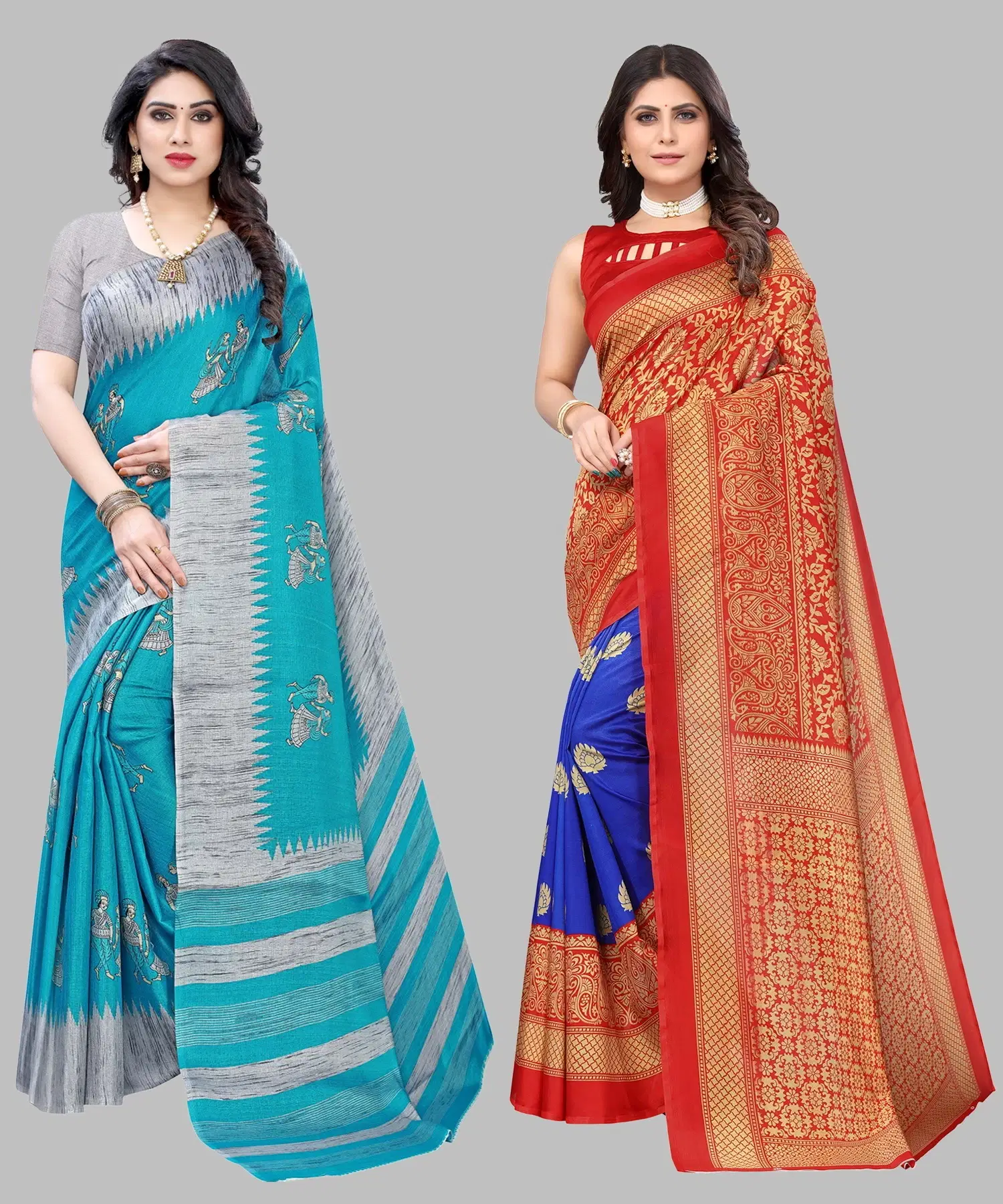 Yashika Art Silk Printed Regular Saree With Unstitched Blouse Piece ( Blue )     			Yashika Art Silk Printed Regular Saree With Unstitched Blouse Piece ( Blue )