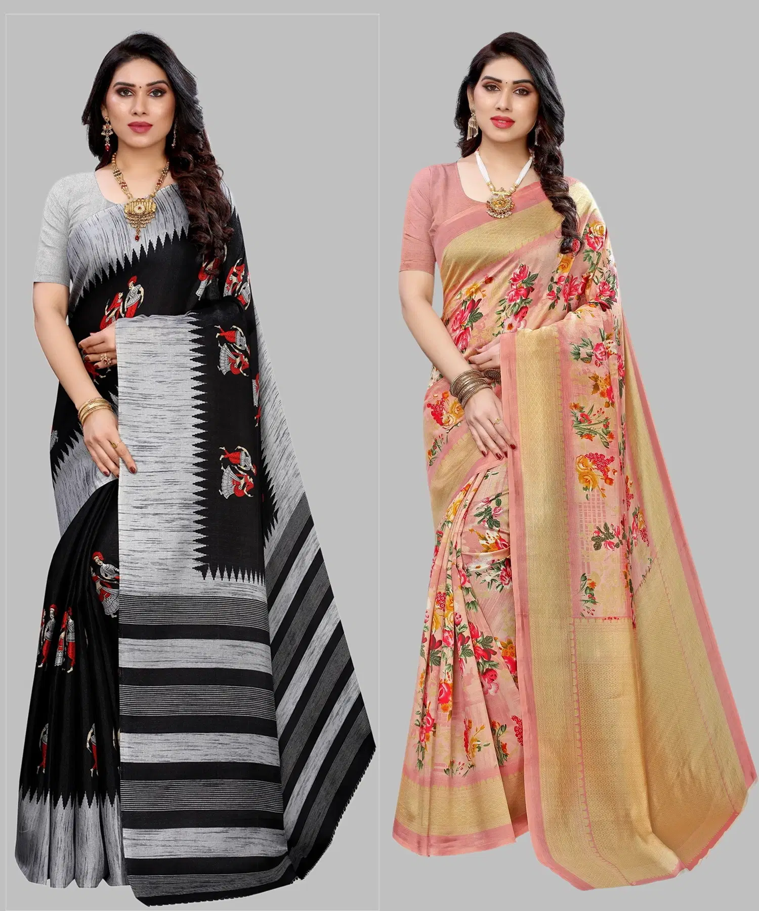    			Yashika Art Silk Printed Regular Saree With Unstitched Blouse Piece ( Black )