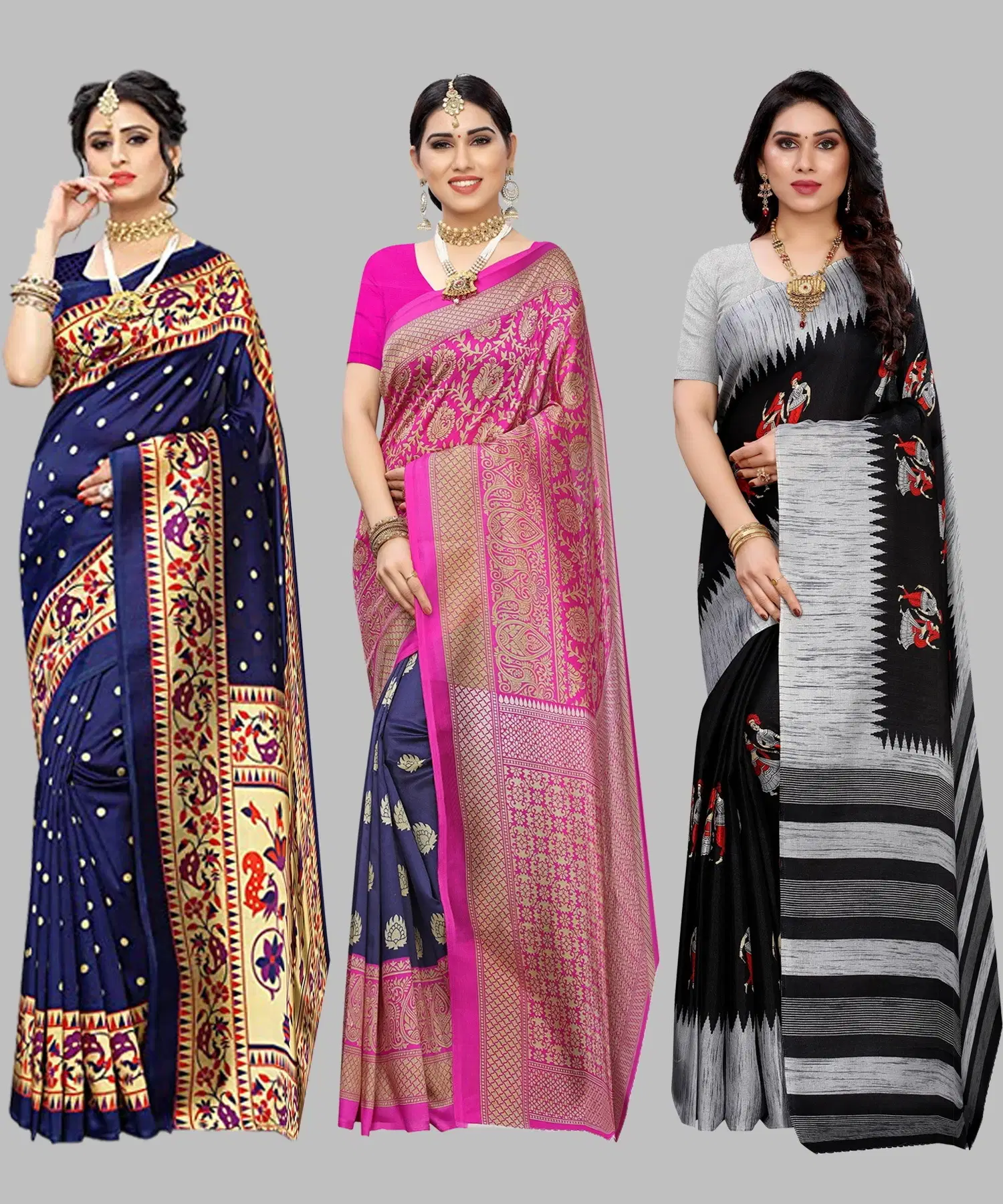    			Yashika Art Silk Printed Regular Saree With Unstitched Blouse Piece ( Navy Blue )