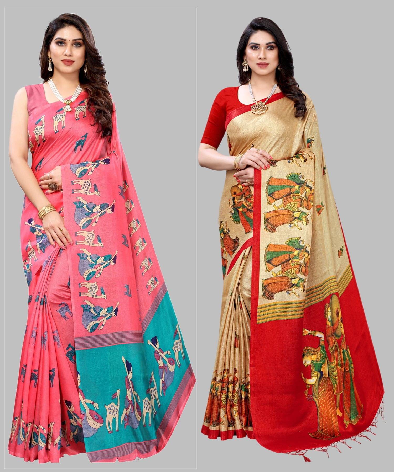     			Yashika Art Silk Printed Regular Saree With Unstitched Blouse Piece ( Pink )