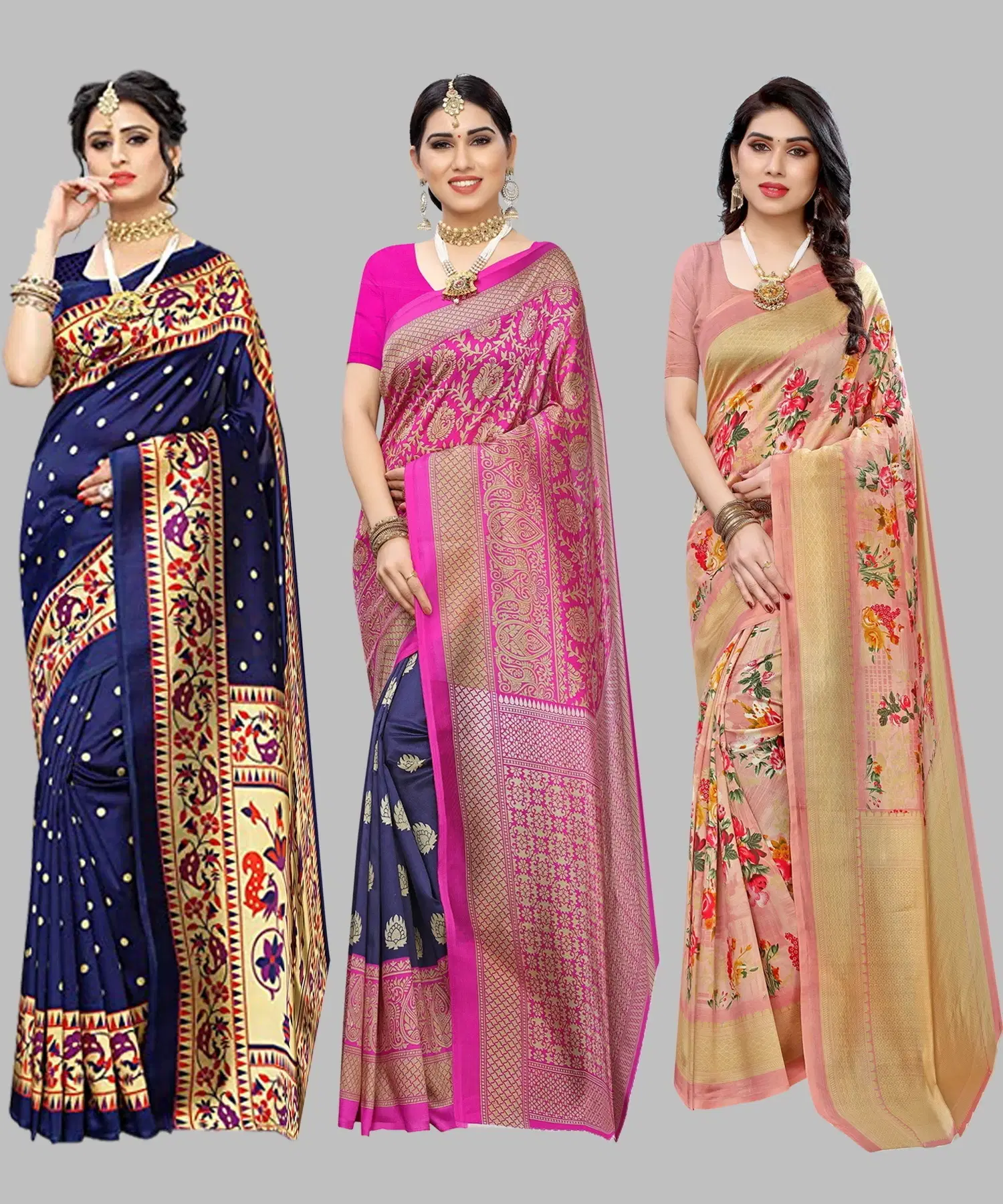     			Yashika Art Silk Printed Regular Saree With Unstitched Blouse Piece ( Navy Blue )