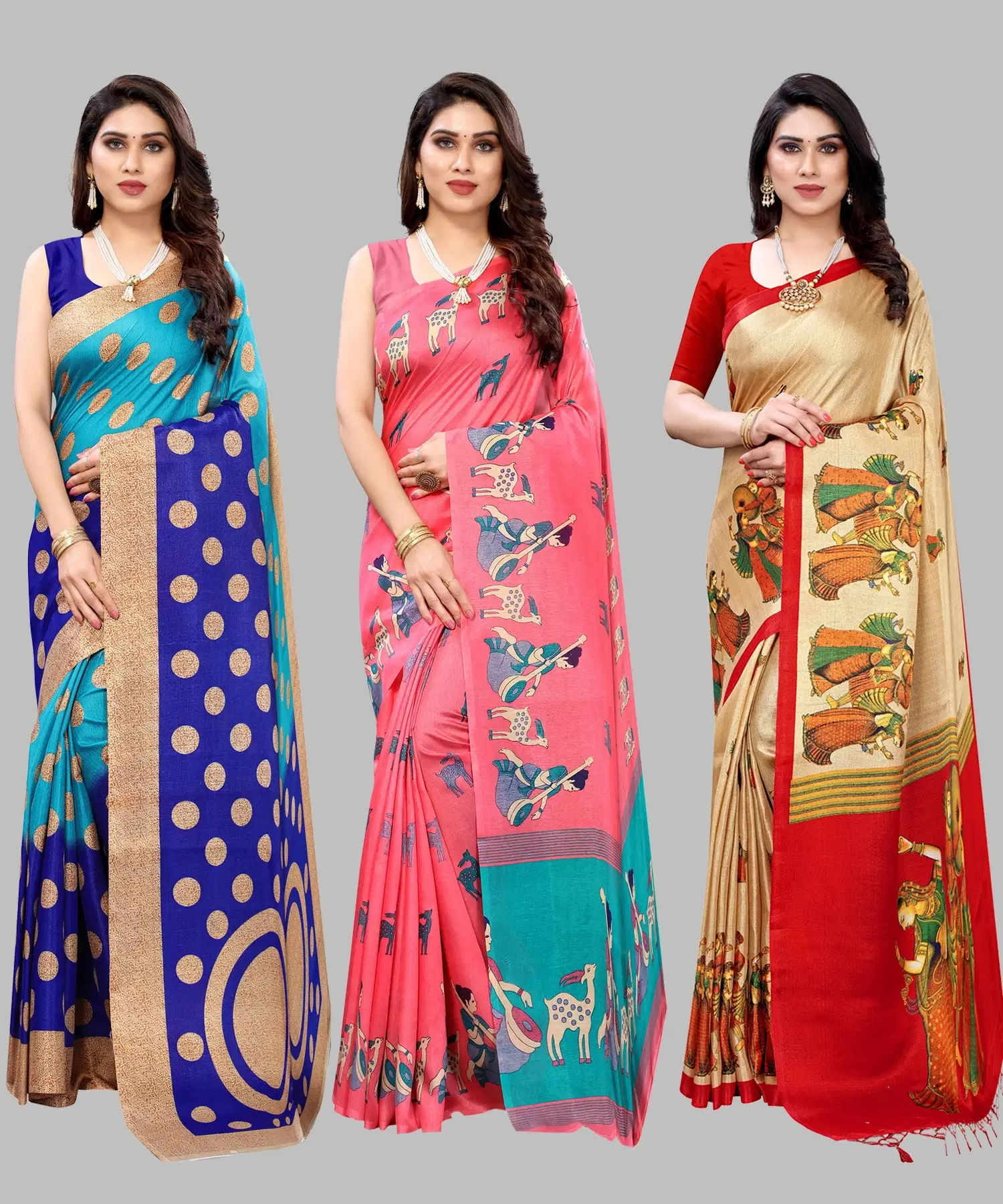     			Yashika Art Silk Printed Regular Saree With Unstitched Blouse Piece ( Blue )