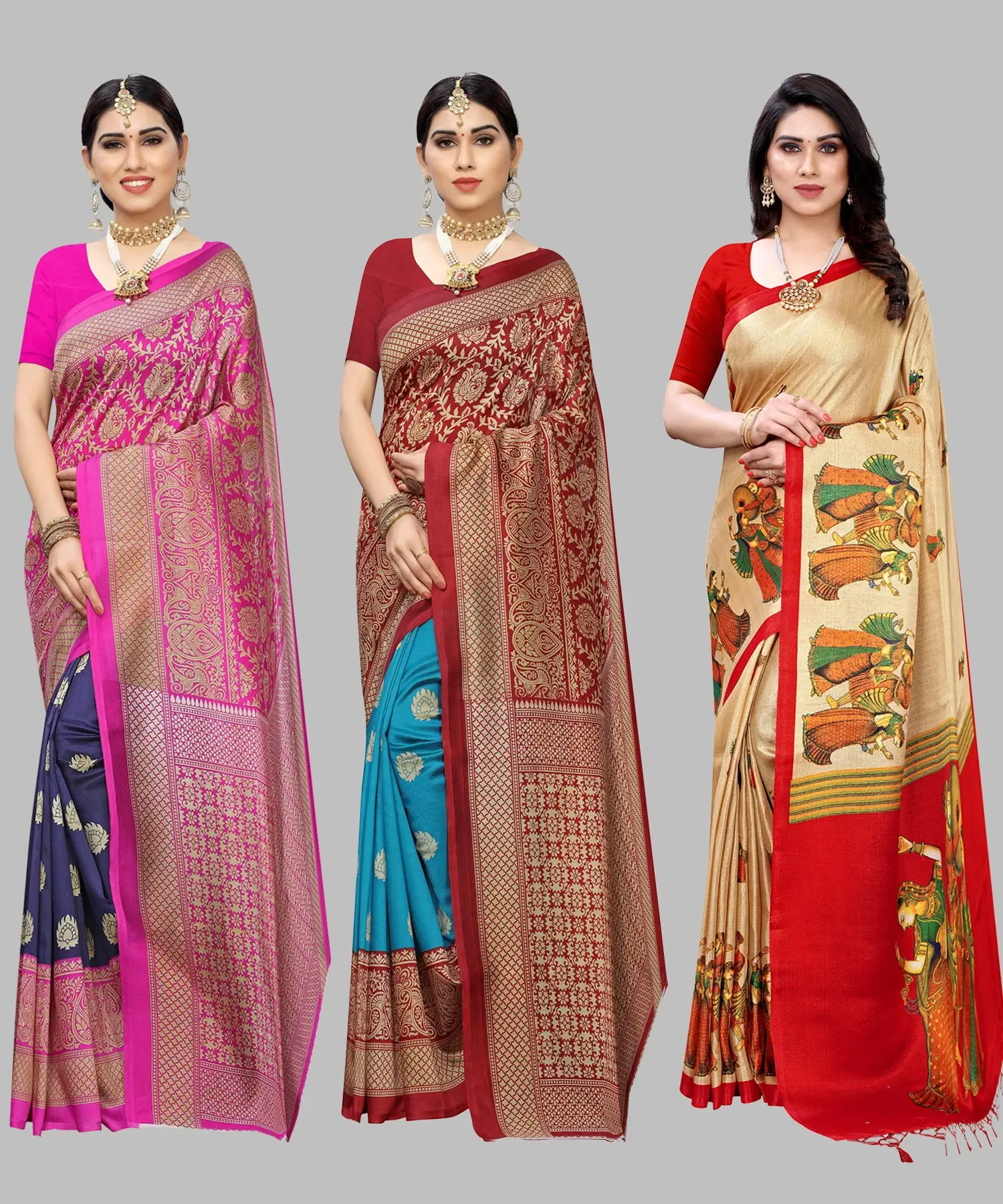 Yashika Art Silk Printed Regular Saree With Unstitched Blouse Piece ( Navy Blue )     			Yashika Art Silk Printed Regular Saree With Unstitched Blouse Piece ( Navy Blue )