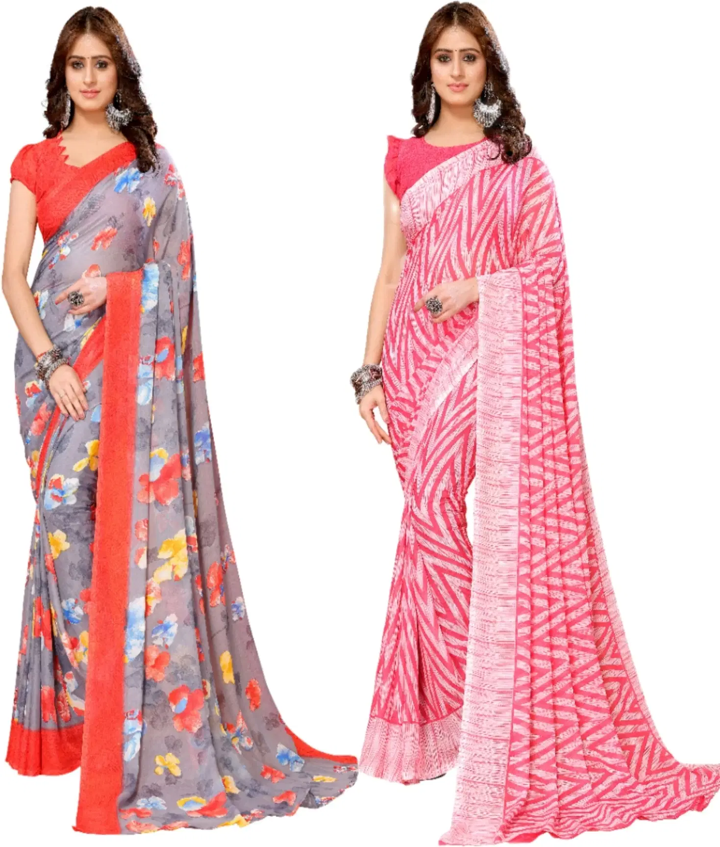 Yashika Georgette Printed Regular Saree With Unstitched Blouse Piece ( Red ) Yashika Georgette Printed Regular Saree With Unstitched Blouse Piece ( Red )