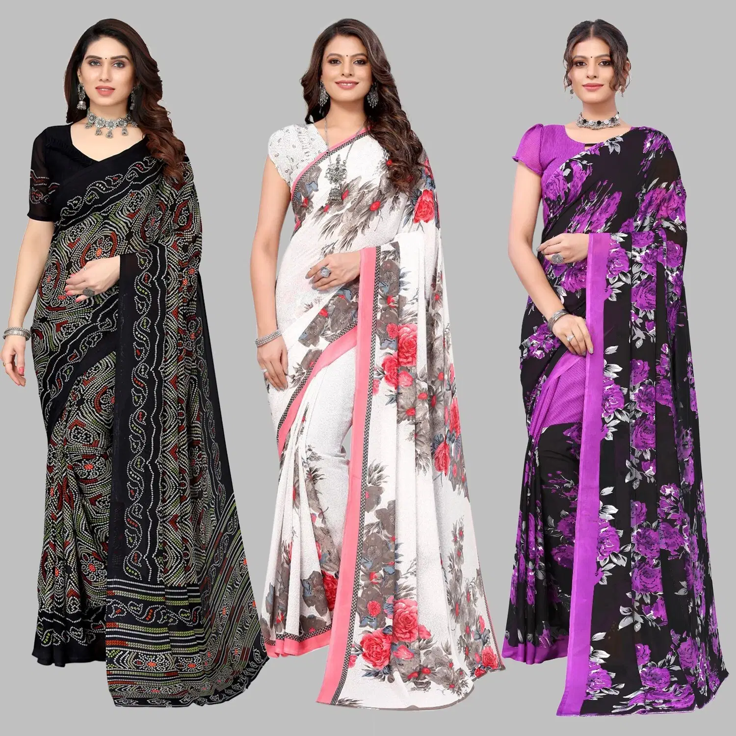 Yashika Georgette Printed Regular Saree With Unstitched Blouse Piece ( Purple ) Yashika Georgette Printed Regular Saree With Unstitched Blouse Piece ( Purple )