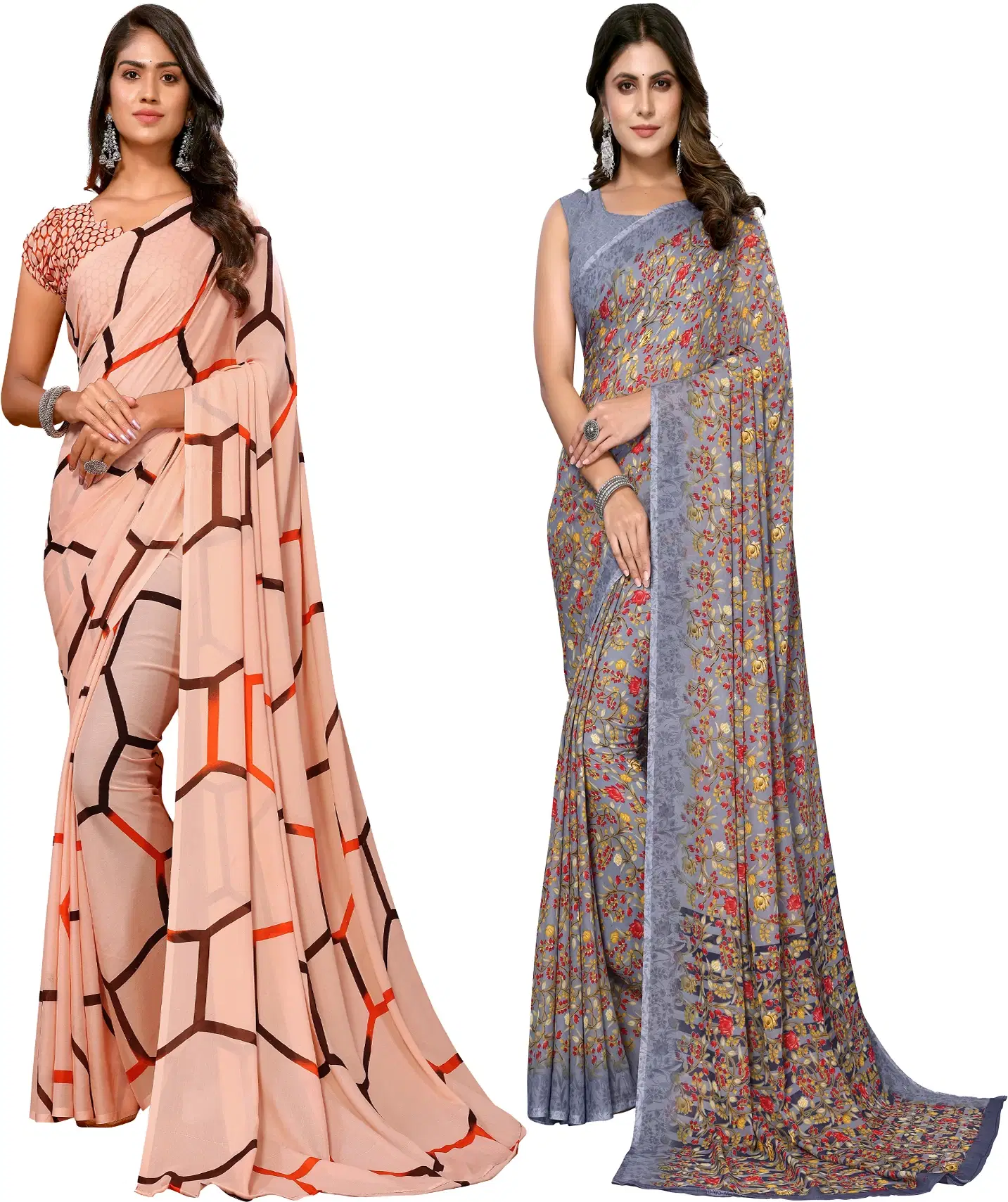     			Yashika Georgette Printed Regular Saree With Unstitched Blouse Piece ( Brown )