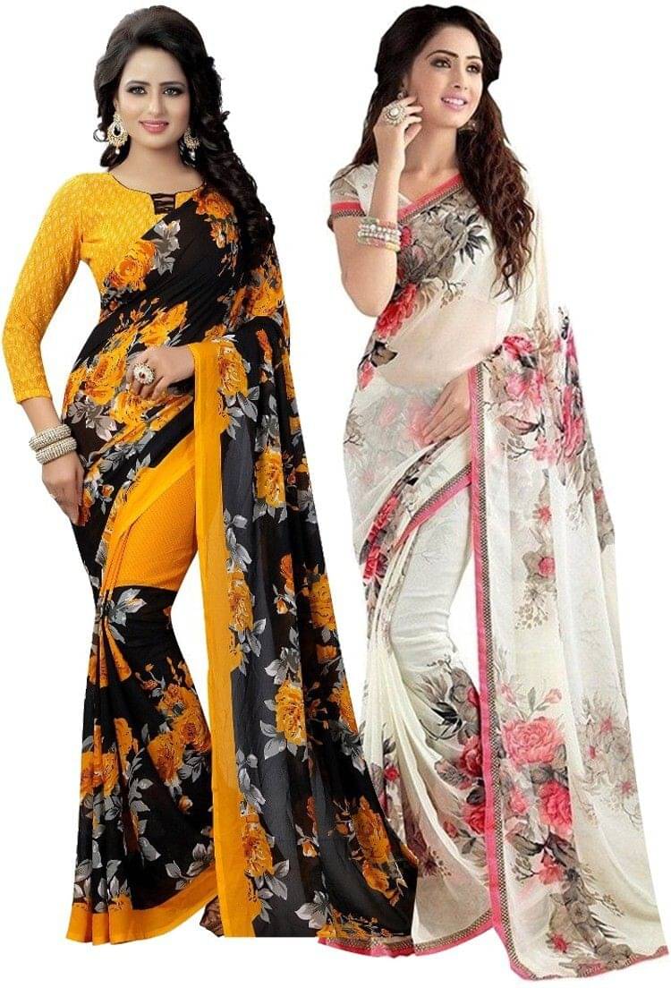 Yashika Georgette Printed Regular Saree With Unstitched Blouse Piece ( Multicolor ) Yashika Georgette Printed Regular Saree With Unstitched Blouse Piece ( Multicolor )