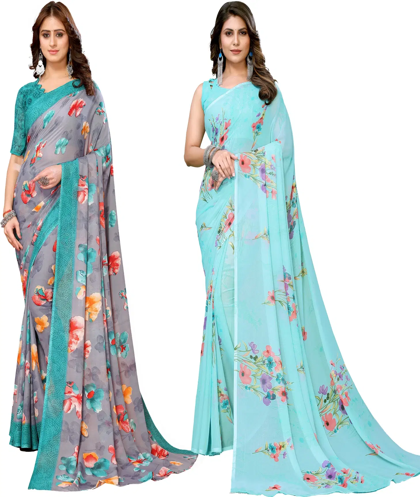 Yashika Georgette Printed Regular Saree With Unstitched Blouse Piece ( Blue )     			Yashika Georgette Printed Regular Saree With Unstitched Blouse Piece ( Blue )
