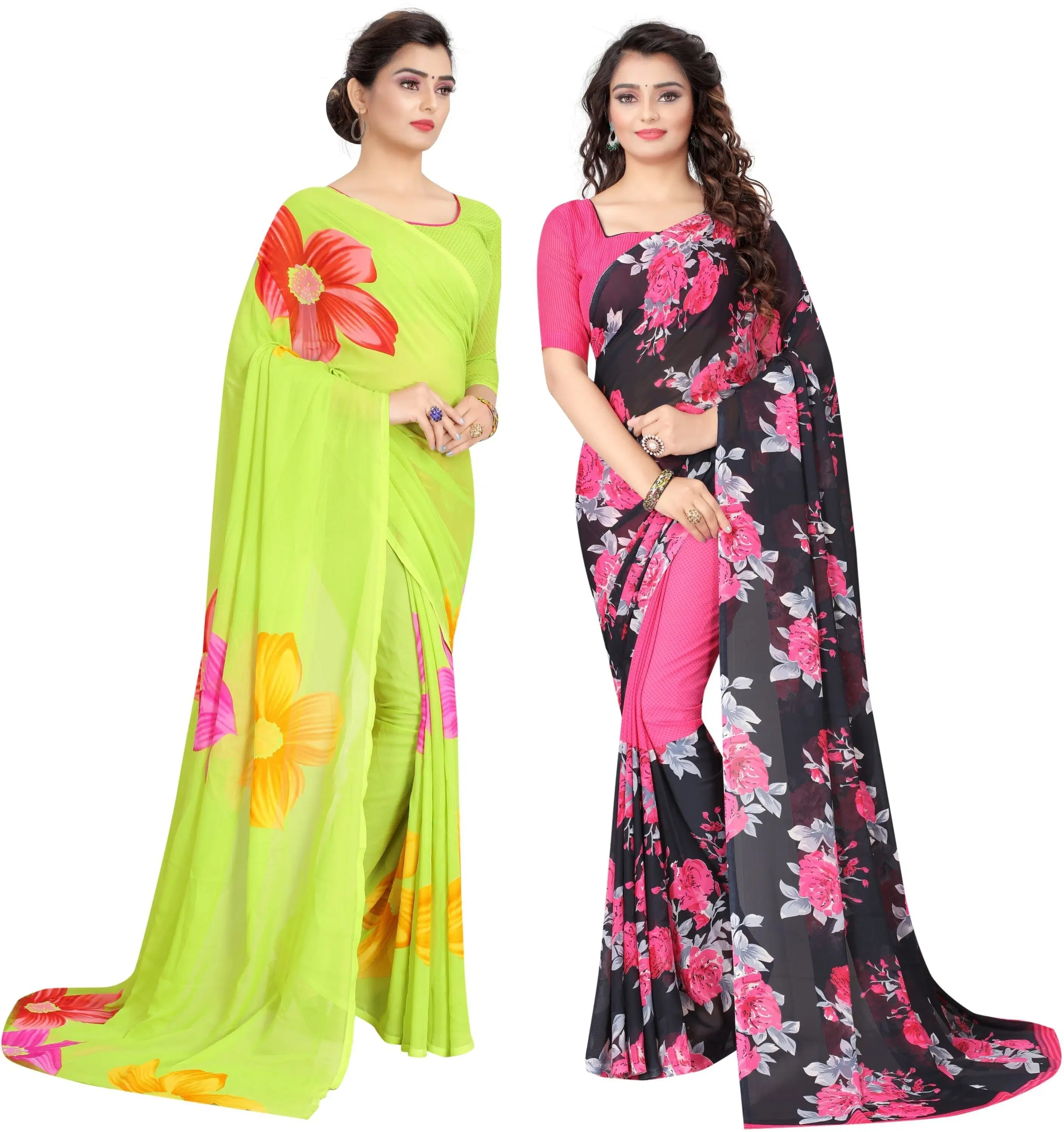 Yashika Georgette Printed Regular Saree With Unstitched Blouse Piece ( Green )     			Yashika Georgette Printed Regular Saree With Unstitched Blouse Piece ( Green )