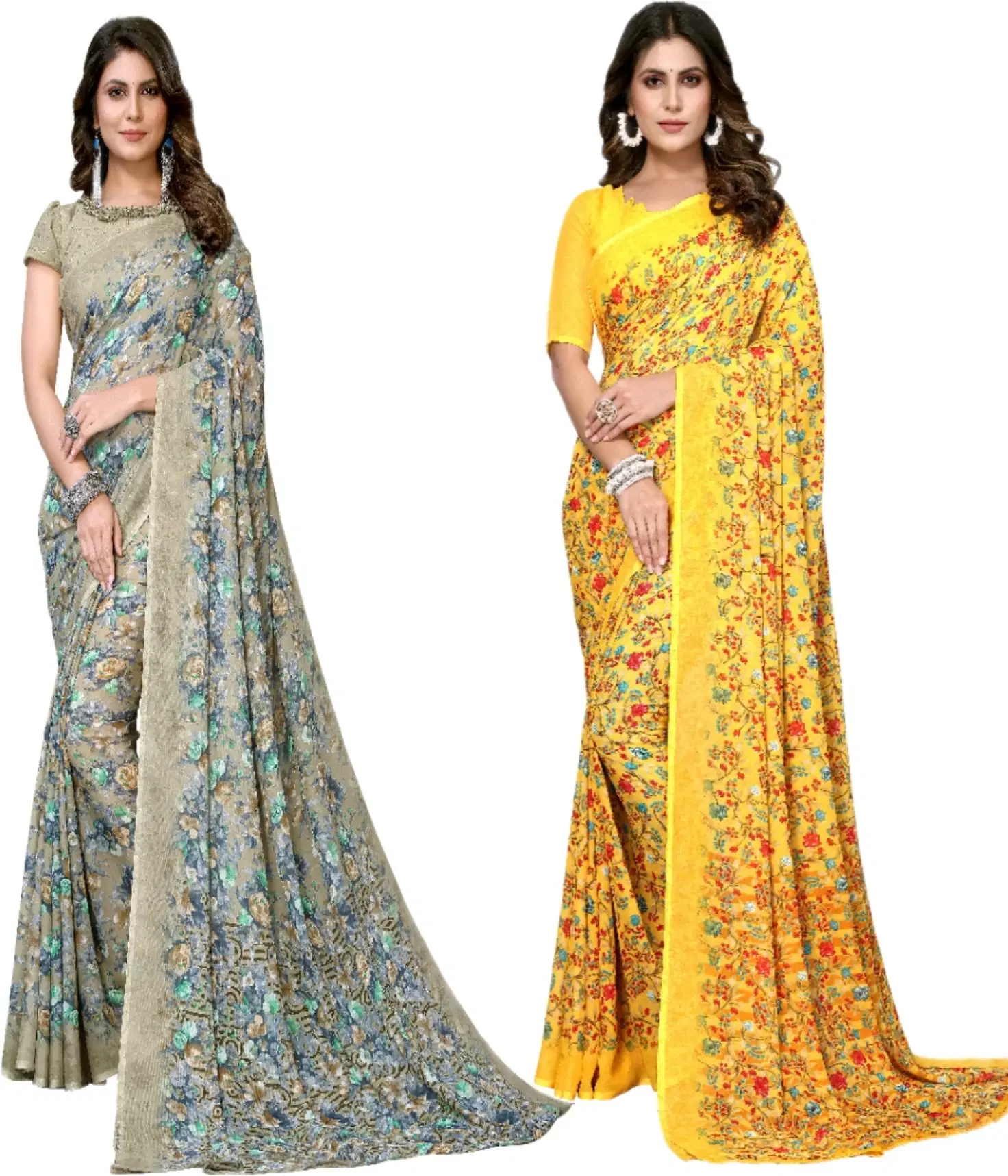     			Yashika Georgette Printed Regular Saree With Unstitched Blouse Piece ( Green )