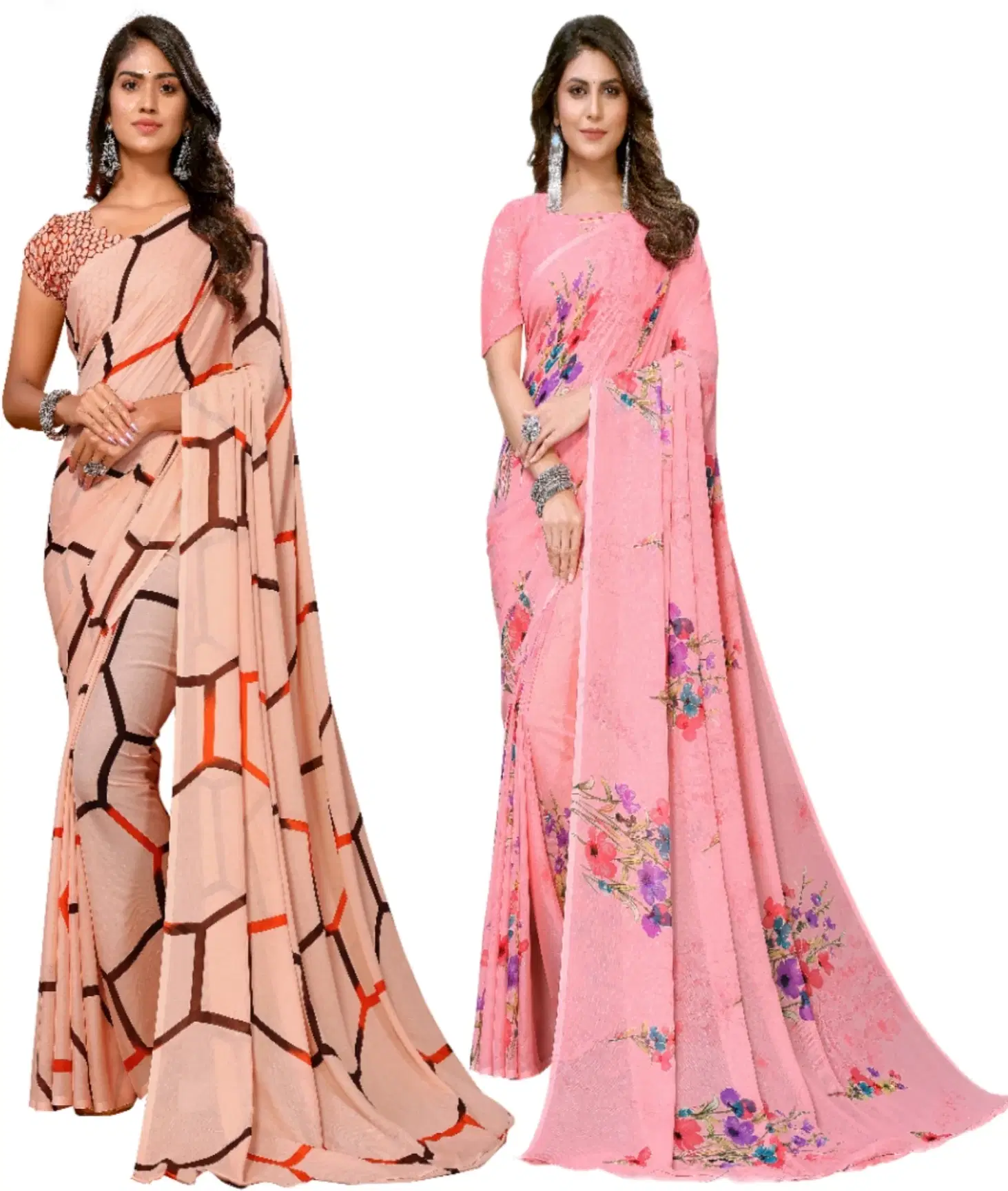 Yashika Georgette Printed Regular Saree With Unstitched Blouse Piece ( Brown ) Yashika Georgette Printed Regular Saree With Unstitched Blouse Piece ( Brown )
