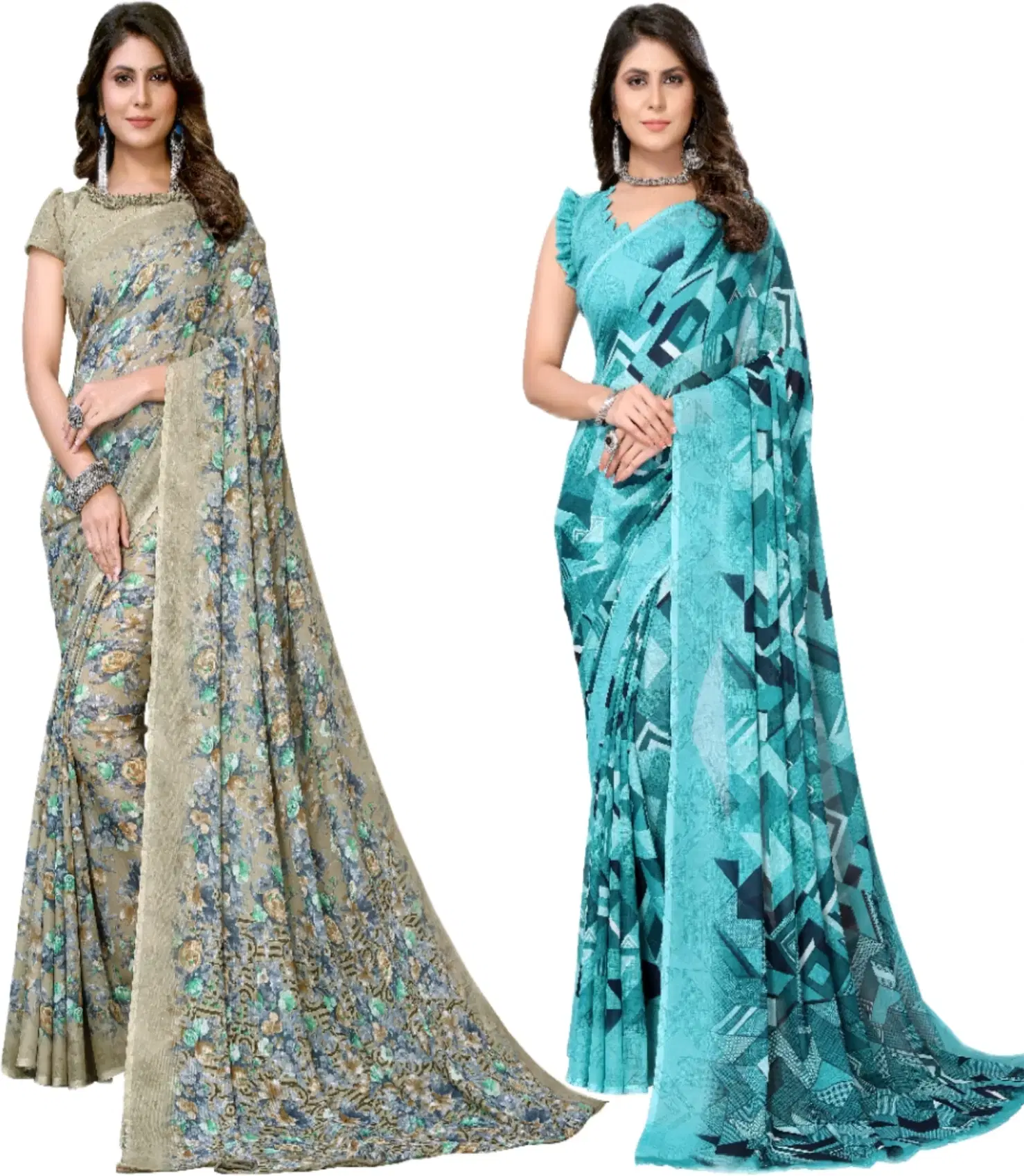     			Yashika Georgette Printed Regular Saree With Unstitched Blouse Piece ( Green )