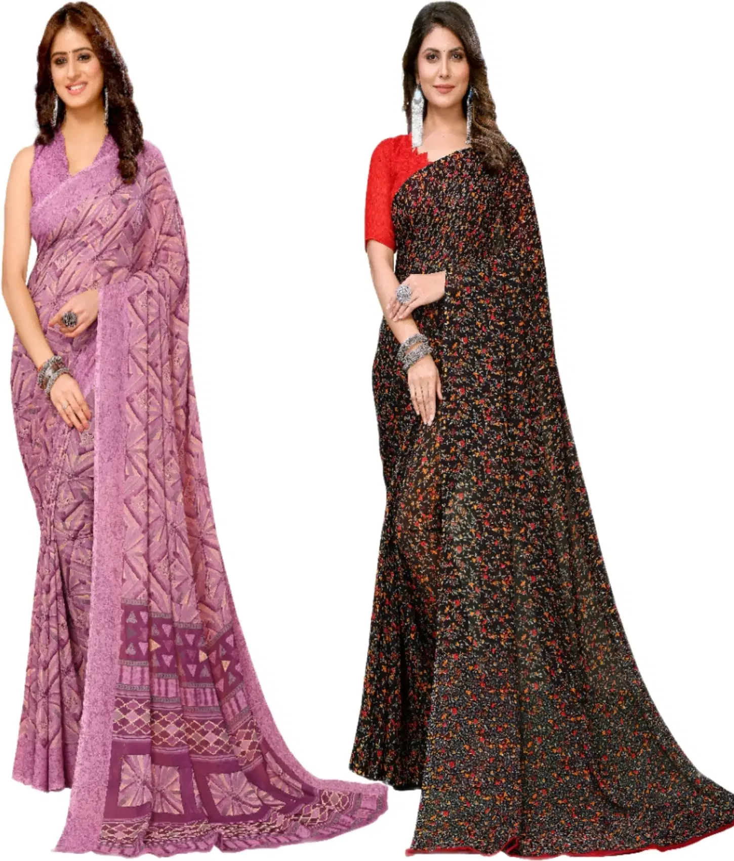     			Yashika Georgette Printed Regular Saree With Unstitched Blouse Piece ( Purple )
