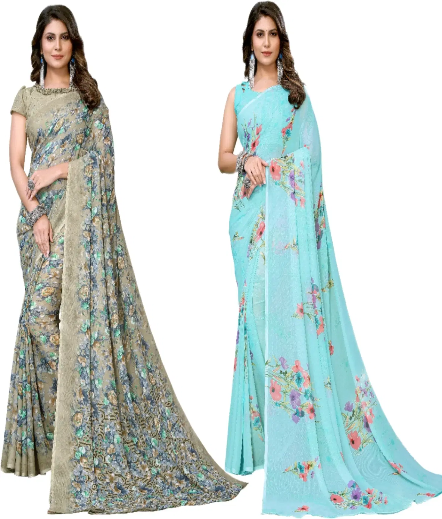 Yashika Georgette Printed Regular Saree With Unstitched Blouse Piece ( Green ) Yashika Georgette Printed Regular Saree With Unstitched Blouse Piece ( Green )