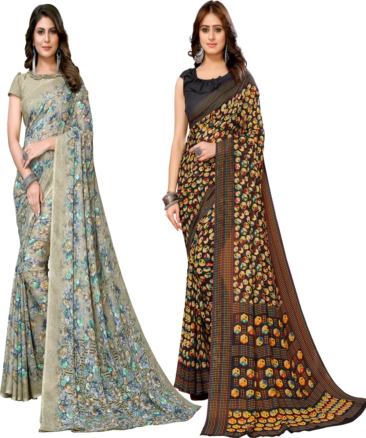     			Yashika Georgette Printed Regular Saree With Unstitched Blouse Piece ( Green )