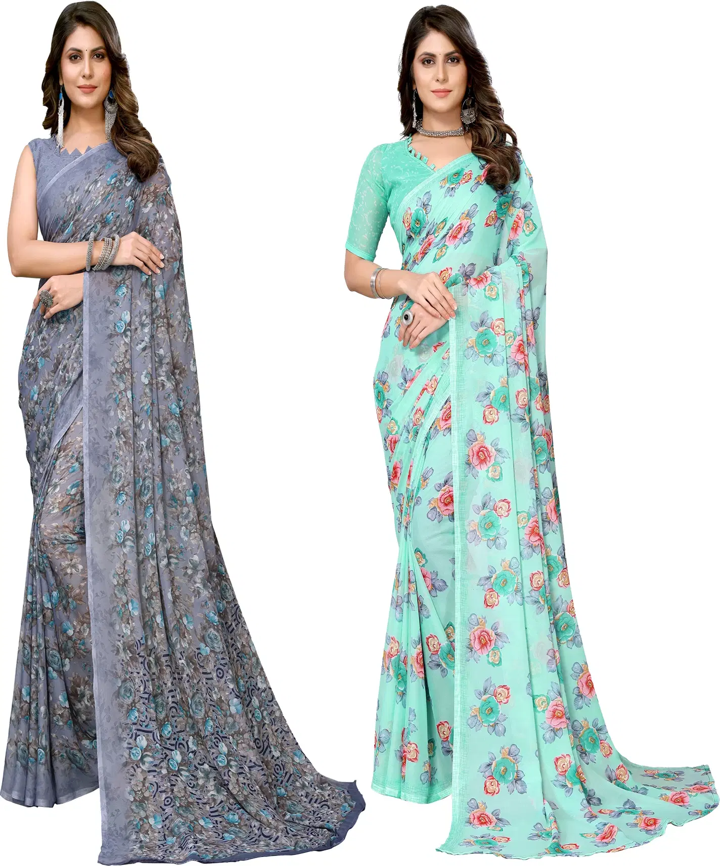     			Yashika Georgette Printed Regular Saree With Unstitched Blouse Piece ( Purple )