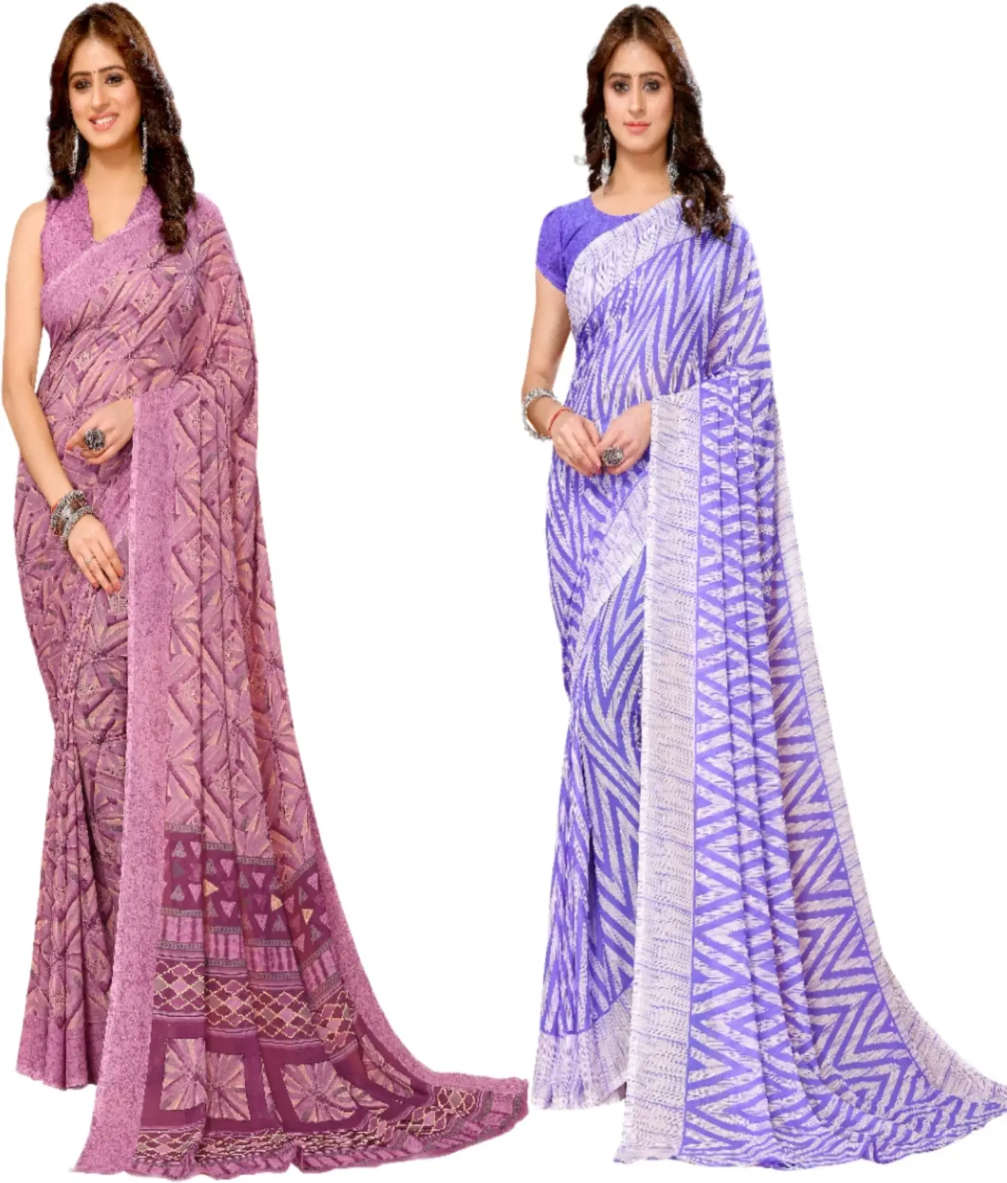     			Yashika Georgette Printed Regular Saree With Unstitched Blouse Piece ( Purple )