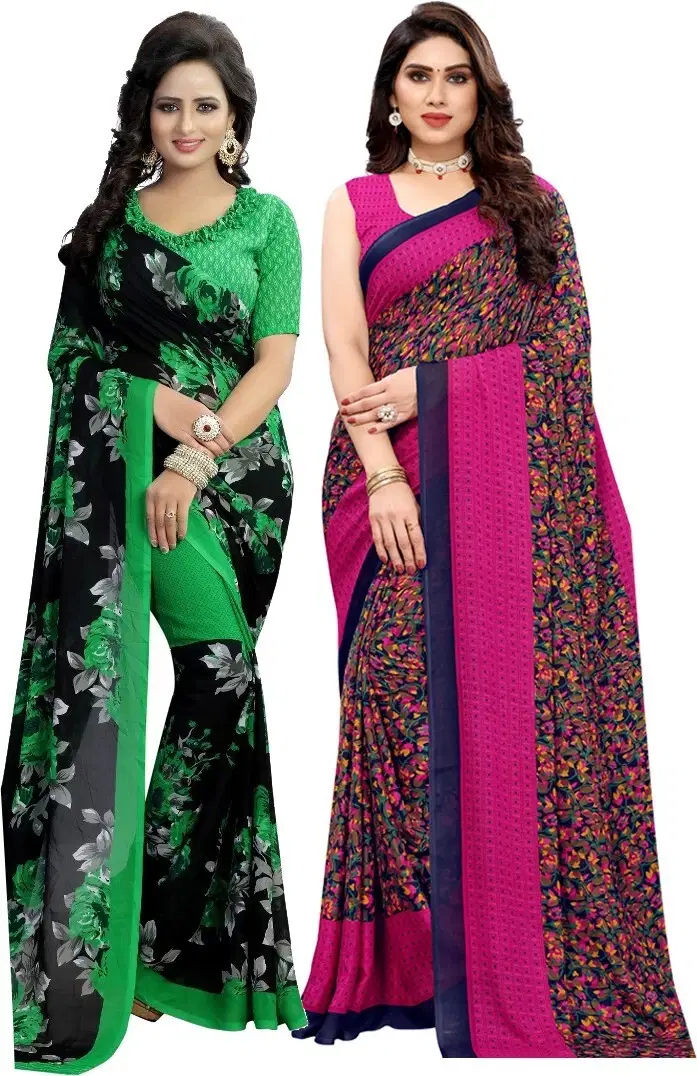 Yashika Georgette Printed Regular Saree With Unstitched Blouse Piece ( Multicolor ) Yashika Georgette Printed Regular Saree With Unstitched Blouse Piece ( Multicolor )