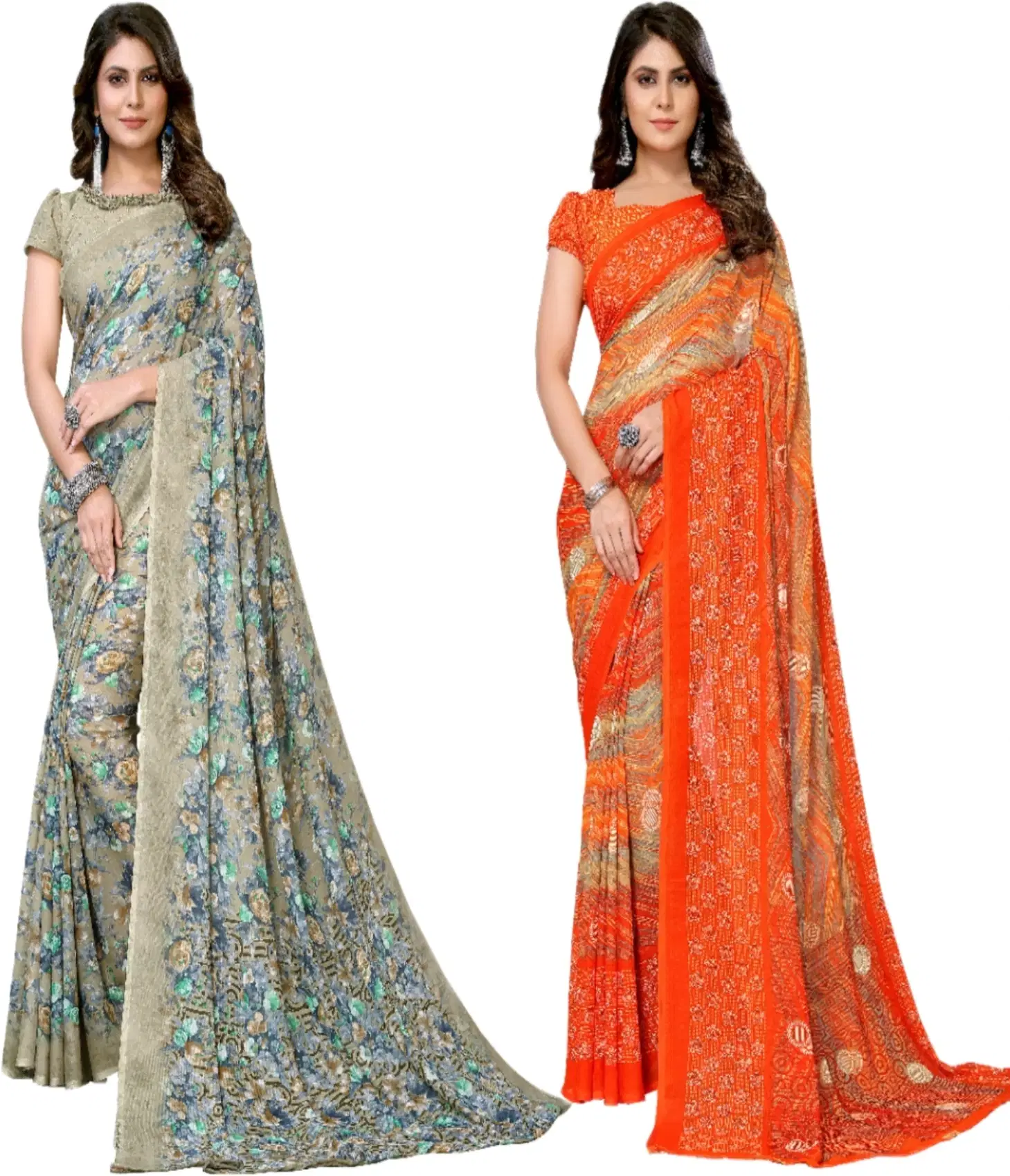 Yashika Georgette Printed Regular Saree With Unstitched Blouse Piece ( Green ) Yashika Georgette Printed Regular Saree With Unstitched Blouse Piece ( Green )
