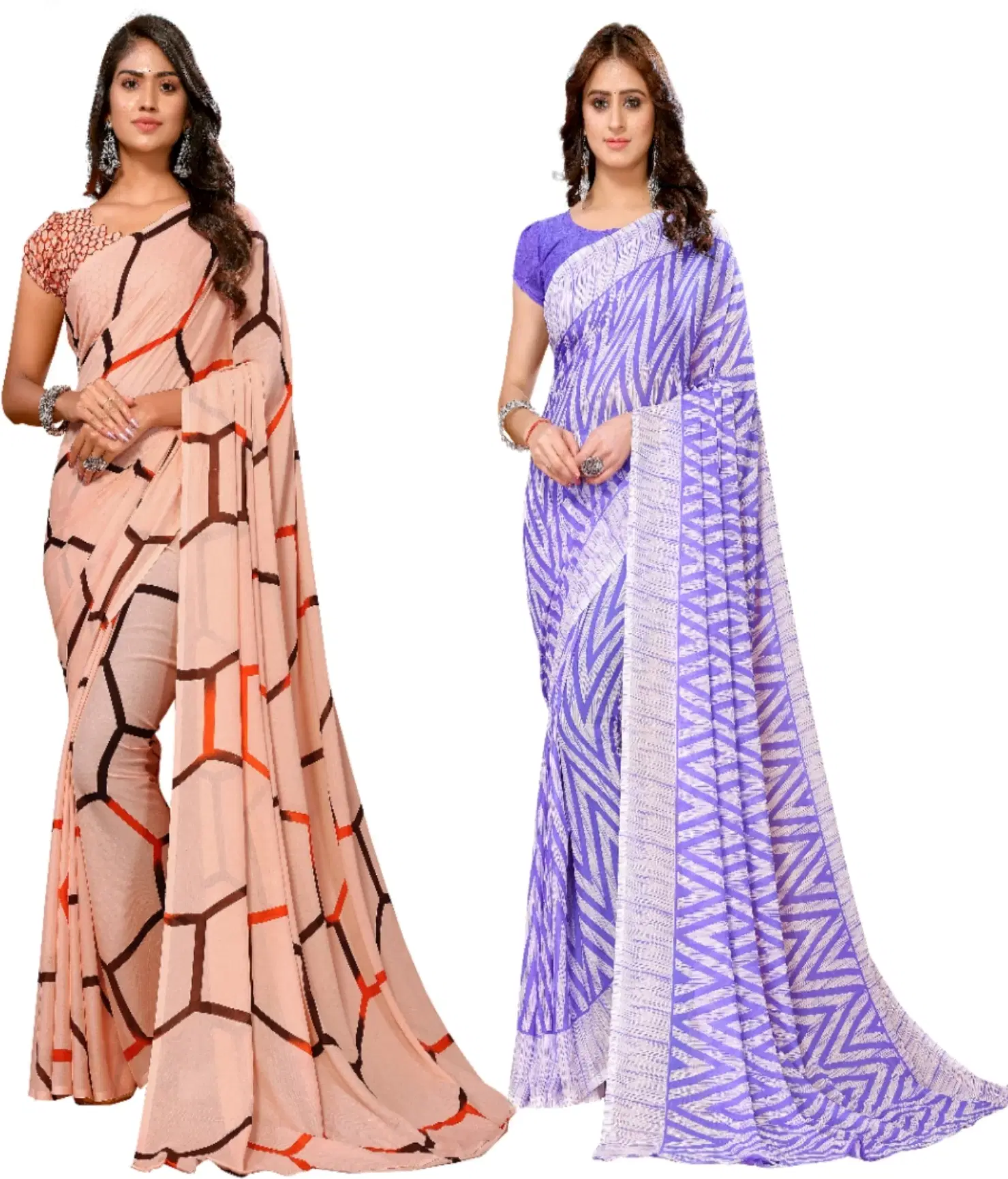     			Yashika Georgette Printed Regular Saree With Unstitched Blouse Piece ( Brown )