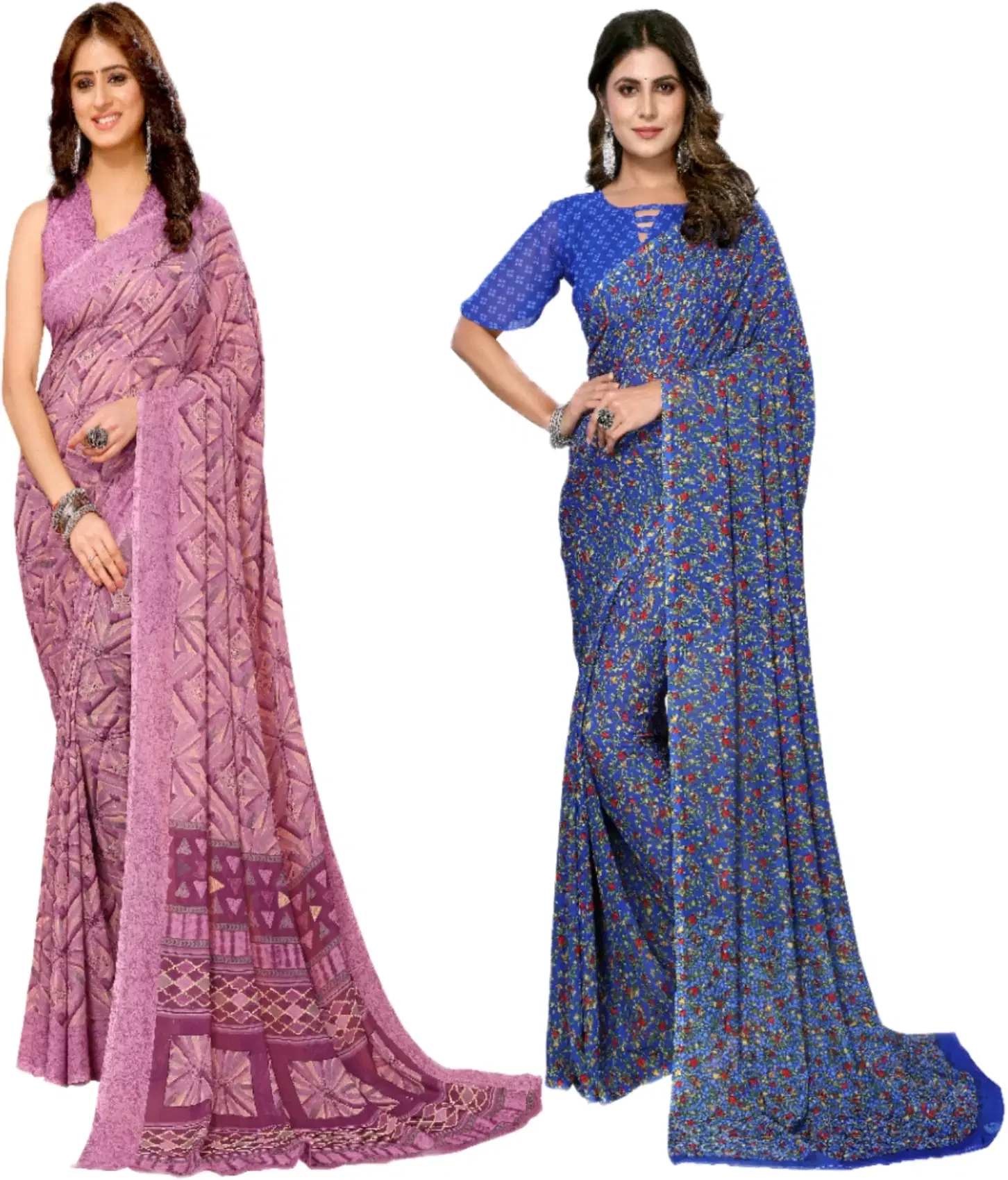     			Yashika Georgette Printed Regular Saree With Unstitched Blouse Piece ( Purple )