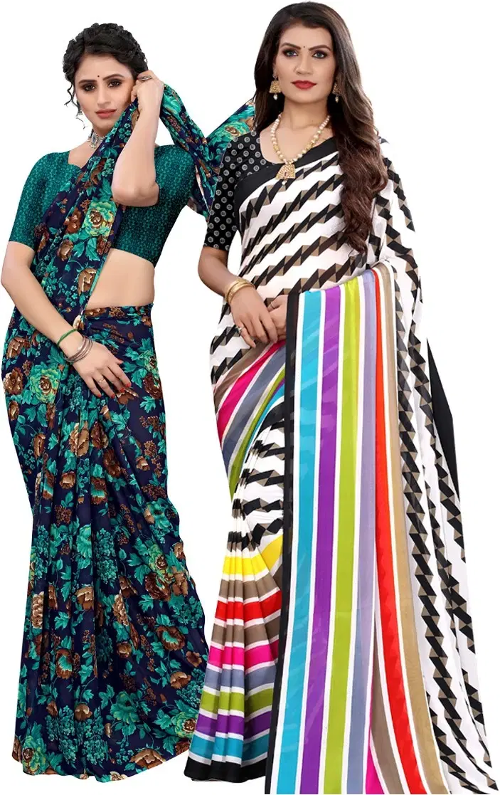 Yashika Georgette Printed Regular Saree With Unstitched Blouse Piece ( Multicolor ) Yashika Georgette Printed Regular Saree With Unstitched Blouse Piece ( Multicolor )