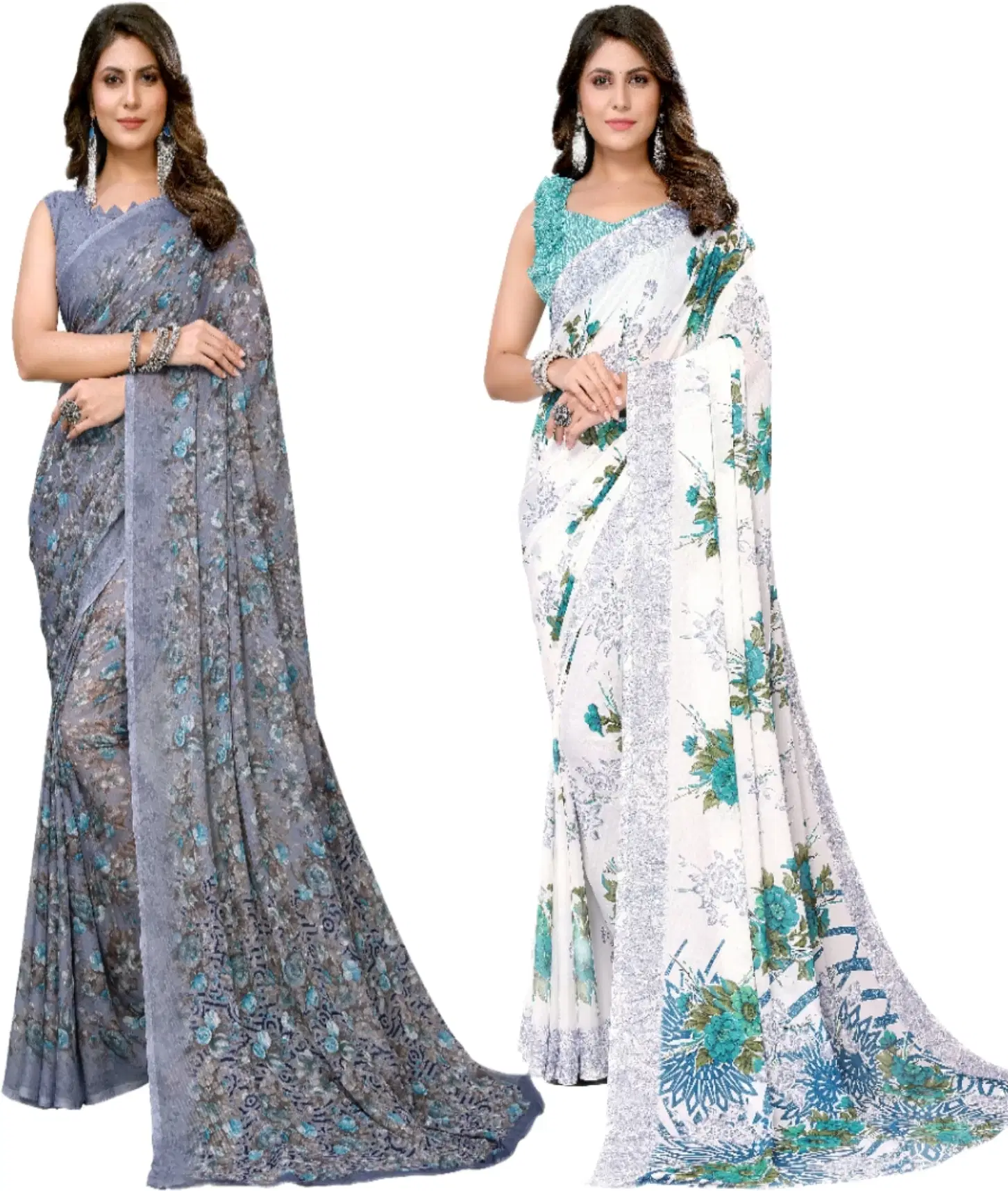     			Yashika Georgette Printed Regular Saree With Unstitched Blouse Piece ( Purple )