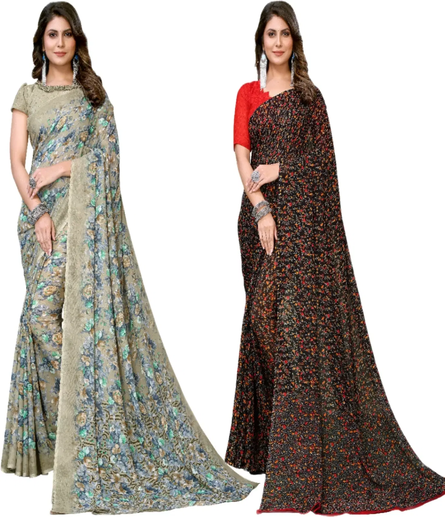 Yashika Georgette Printed Regular Saree With Unstitched Blouse Piece ( Green ) Yashika Georgette Printed Regular Saree With Unstitched Blouse Piece ( Green )