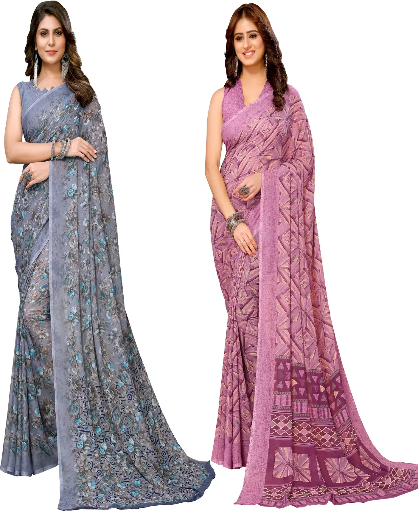     			Yashika Georgette Printed Regular Saree With Unstitched Blouse Piece ( Purple )