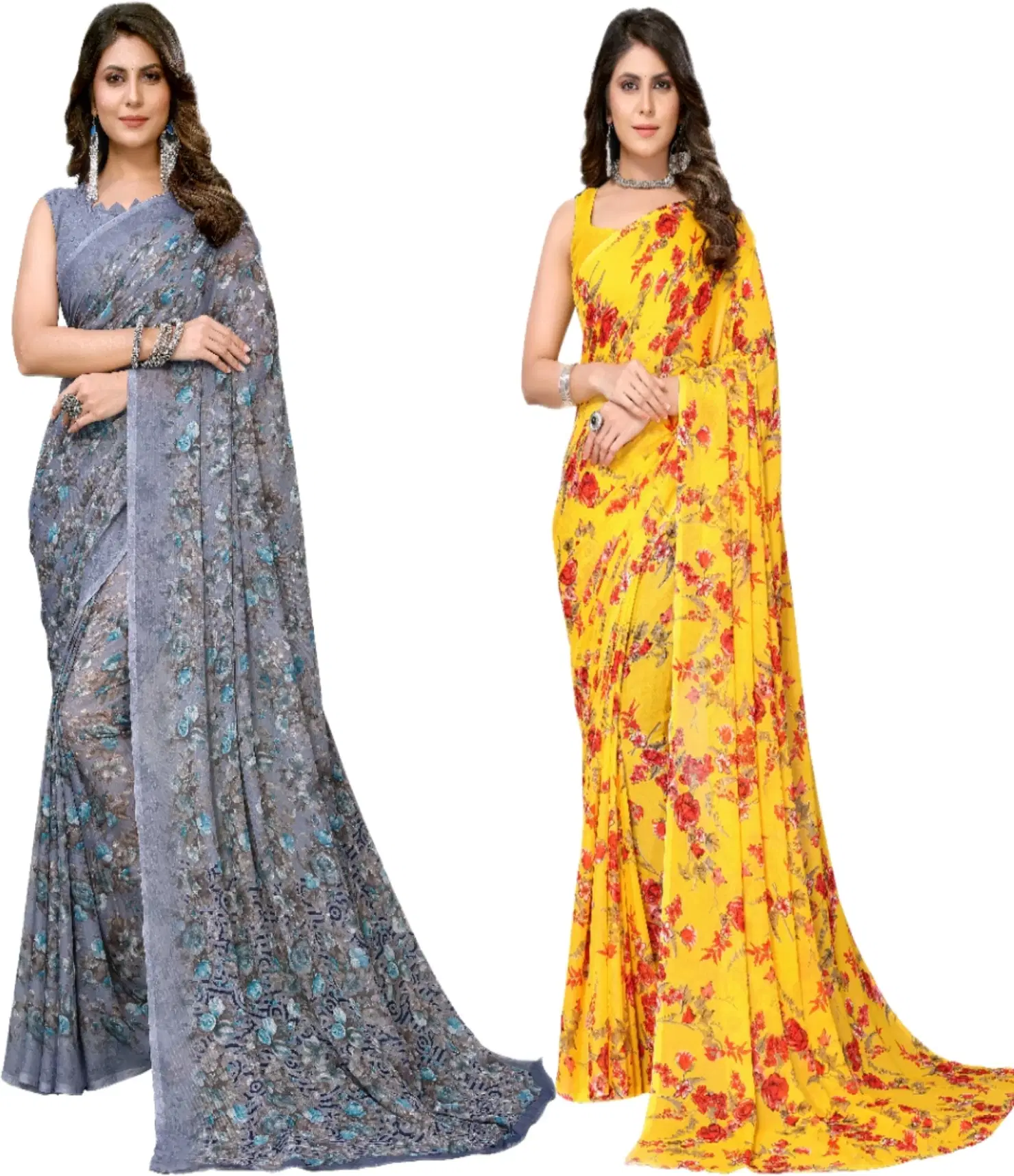    			Yashika Georgette Printed Regular Saree With Unstitched Blouse Piece ( Purple )