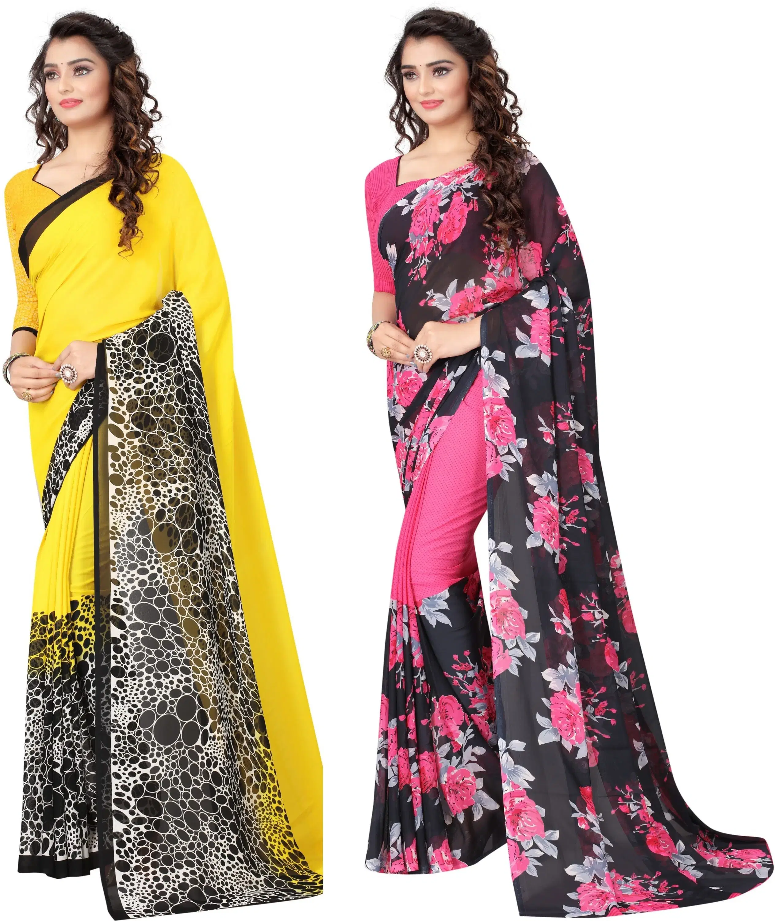     			Yashika Georgette Printed Regular Saree With Unstitched Blouse Piece ( Yellow )