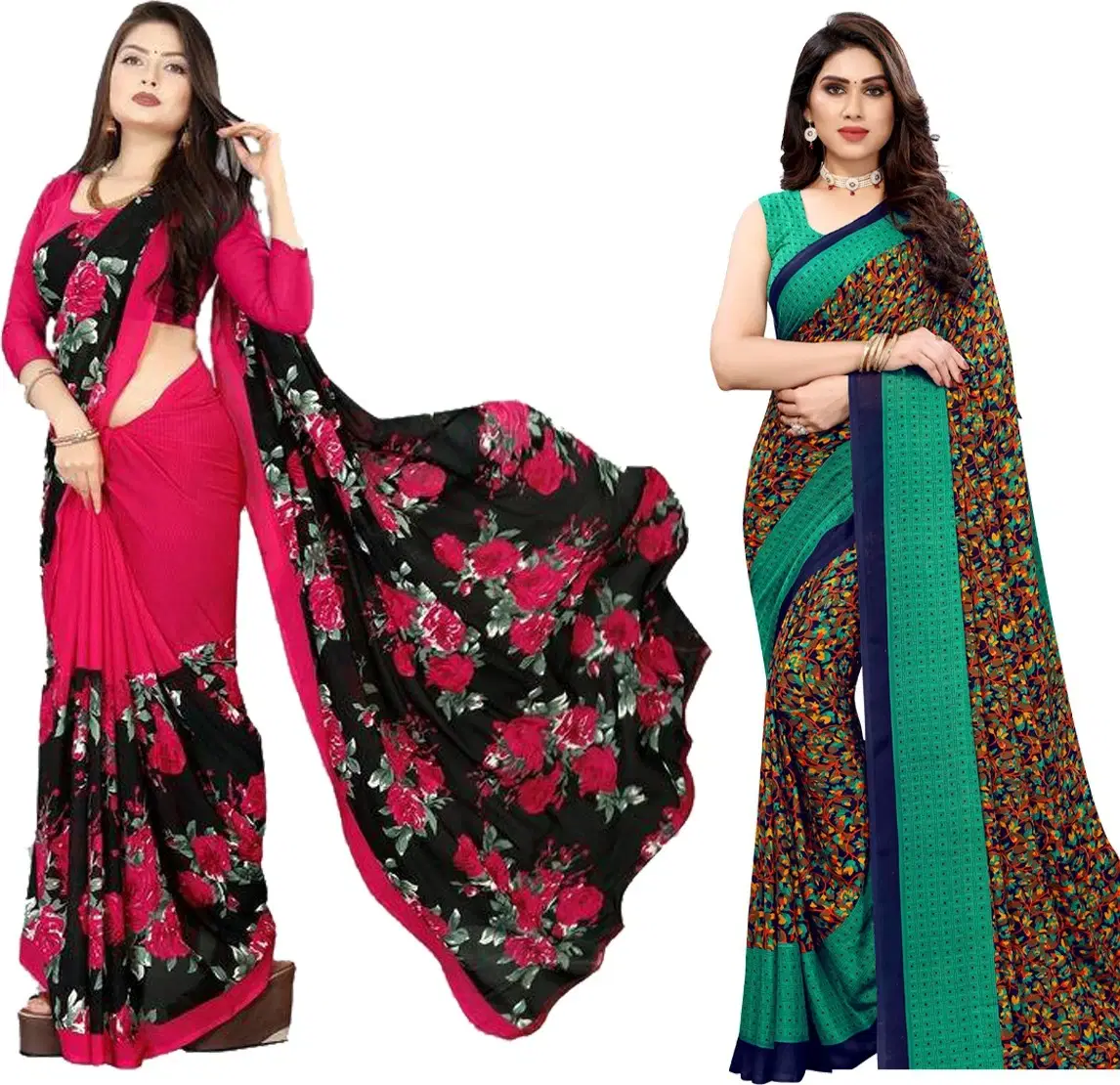 Yashika Georgette Printed Regular Saree With Unstitched Blouse Piece ( Multicolor ) Yashika Georgette Printed Regular Saree With Unstitched Blouse Piece ( Multicolor )